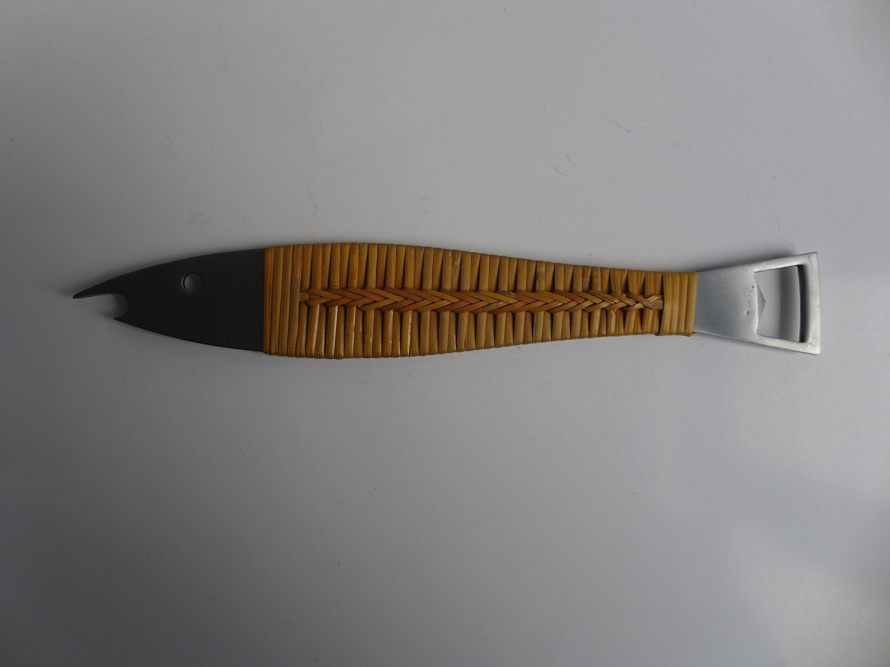 Fait main Carl Auböck Bottle Opener, Austria, 1950s — Woven Bast Handle, Stainless Steel en vente