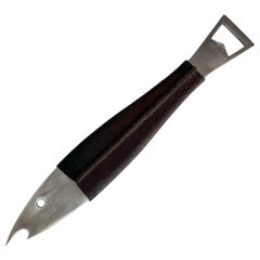 Carl Auböck Bottle Opener Neptune Fish Stainless Steel & Leather 1960s