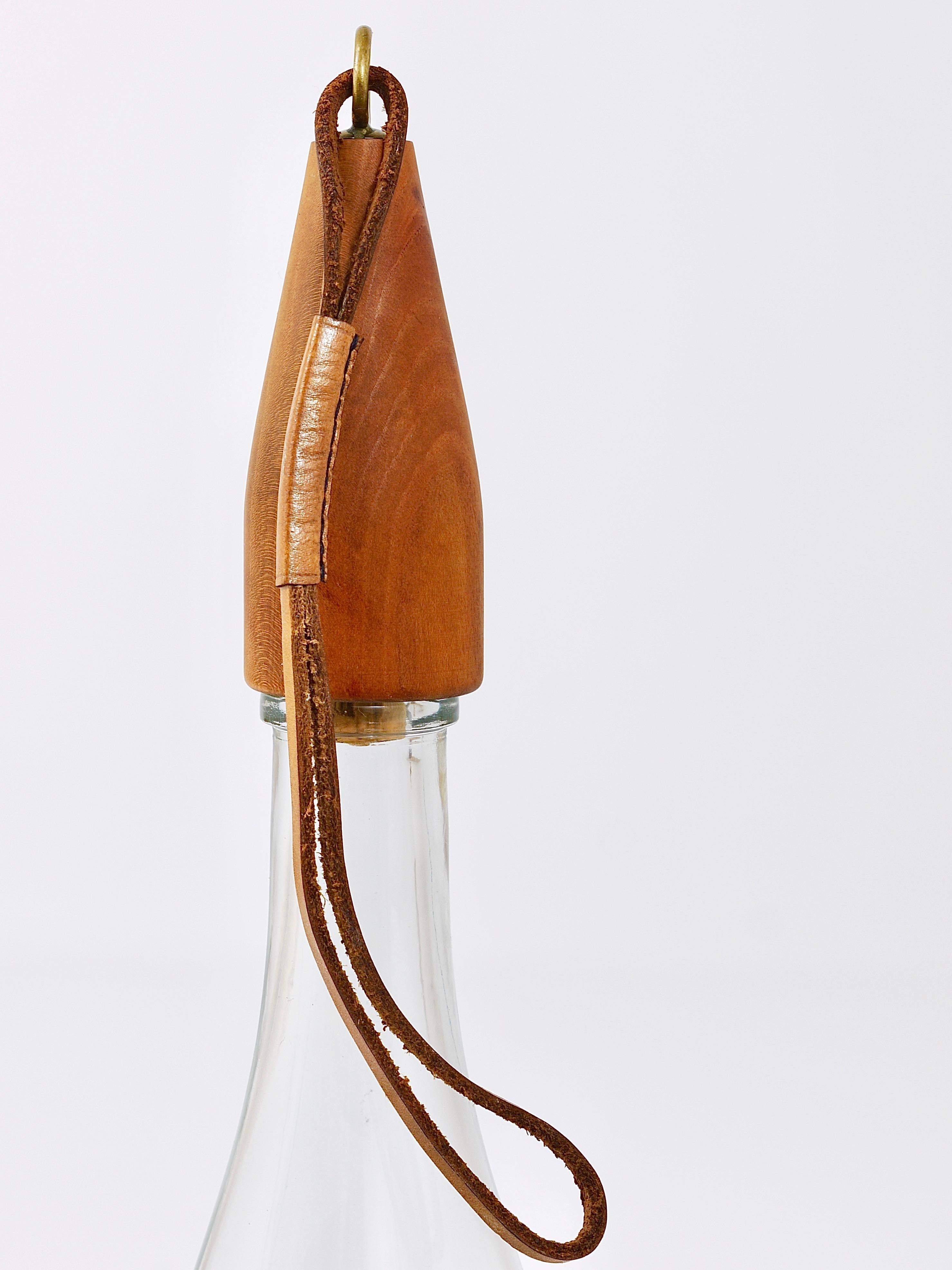 Carl Auböck Bottle Stopper, Walnut, Brass, Leather, Cork, Austria, 1950s 4