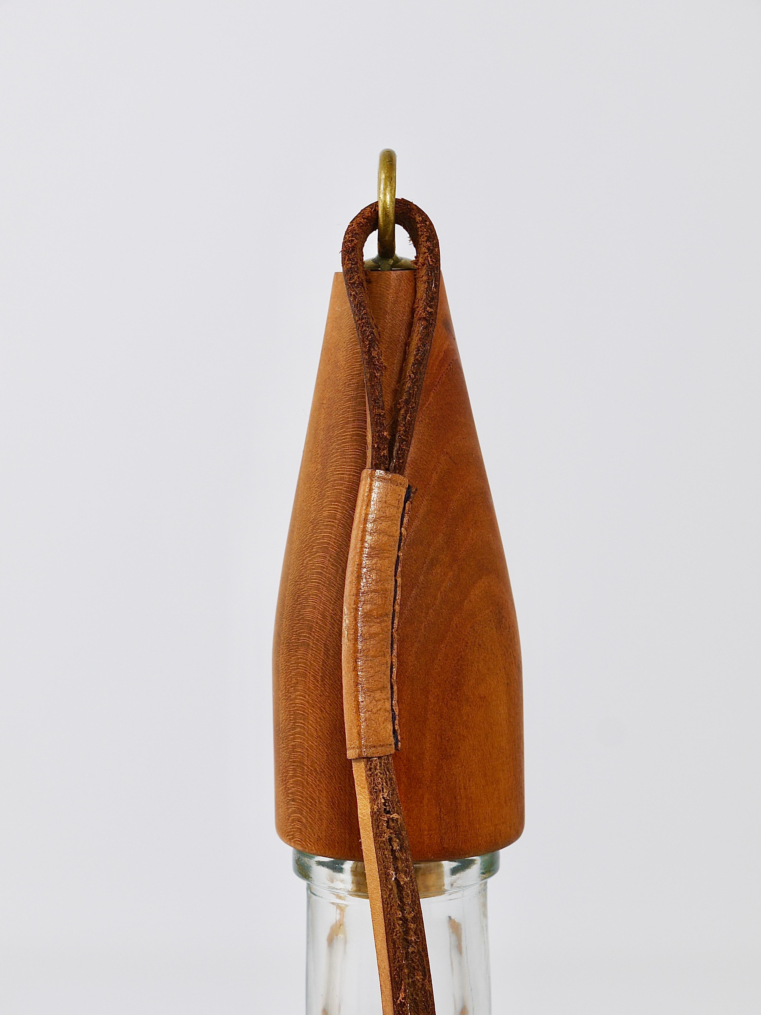 Austrian Carl Auböck Bottle Stopper, Walnut, Brass, Leather, Cork, Austria, 1950s