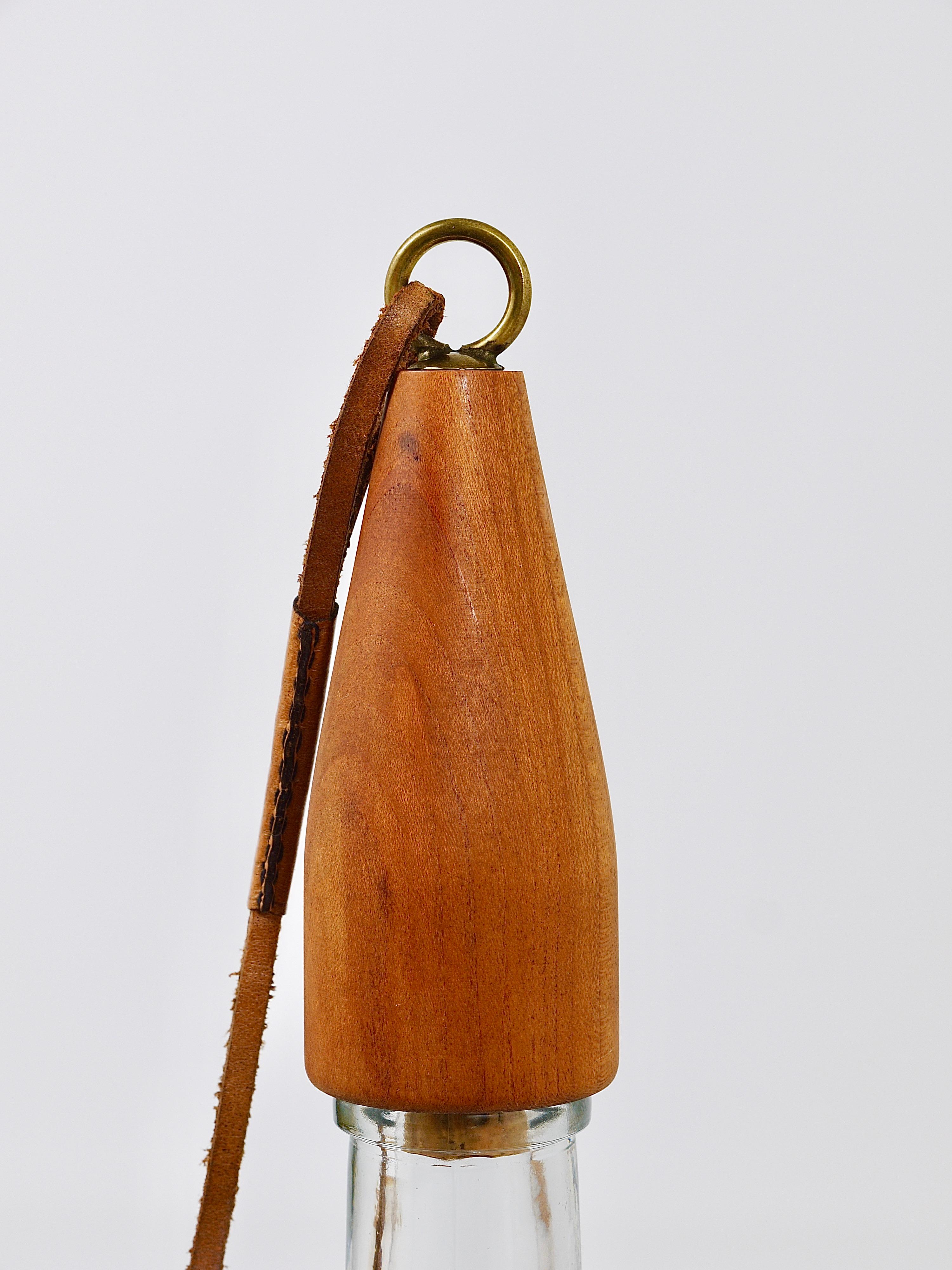 Carl Auböck Bottle Stopper, Walnut, Brass, Leather, Cork, Austria, 1950s 1