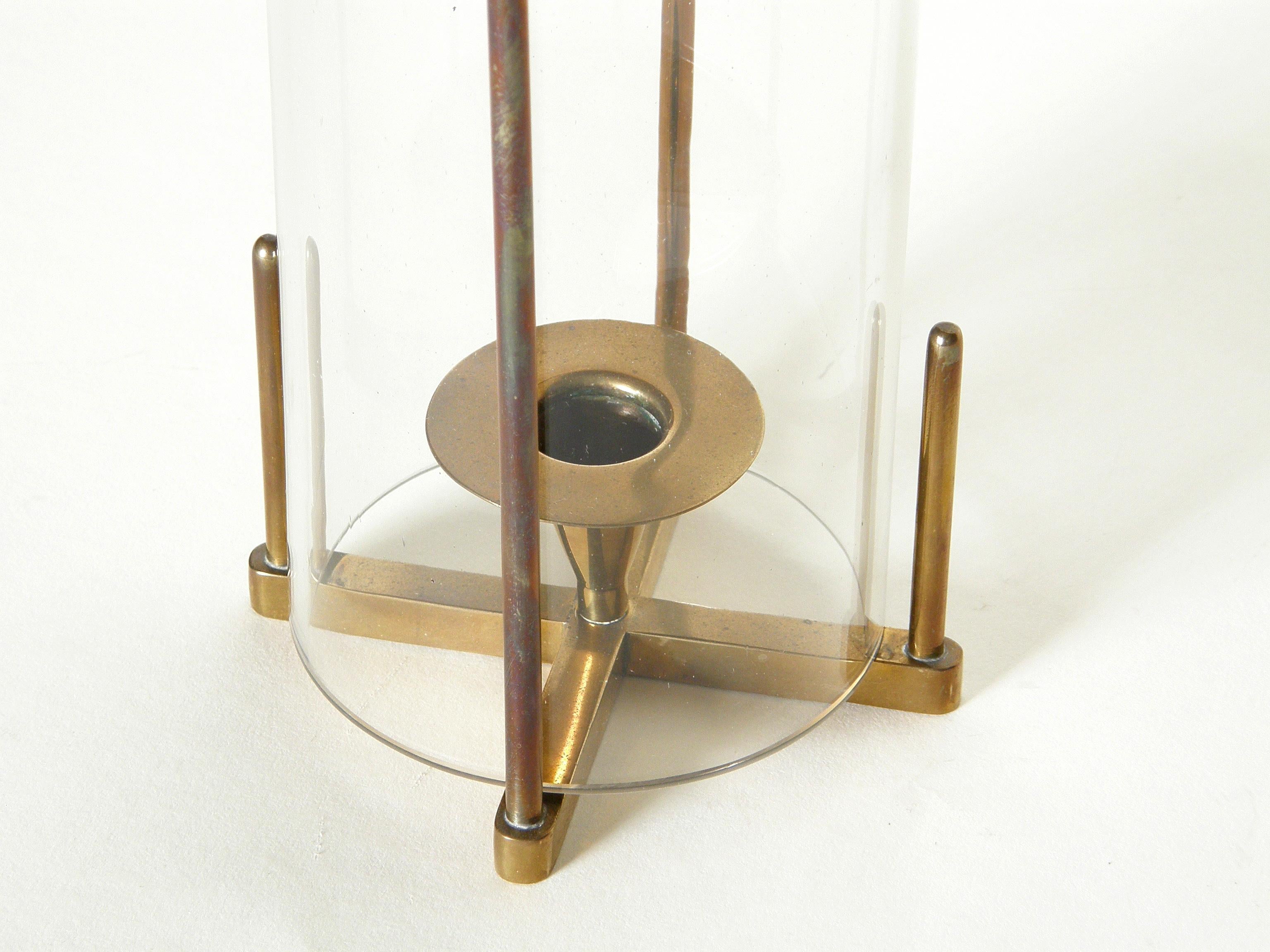 Mid-20th Century Carl Auböck Brass and Glass Modernist Hurricane Lantern Candle Lamp