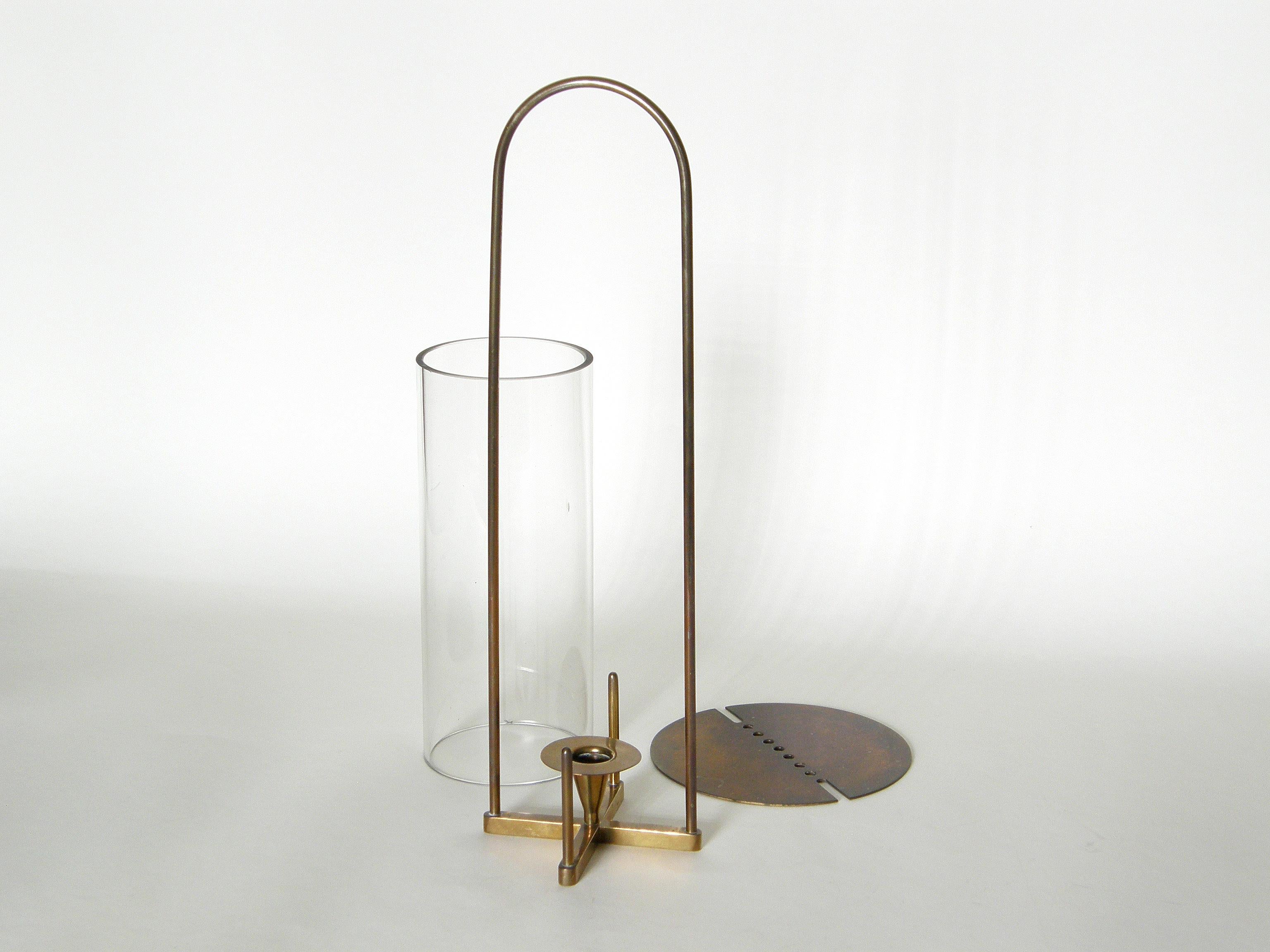Carl Auböck Brass and Glass Modernist Hurricane Lantern Candle Lamp 1
