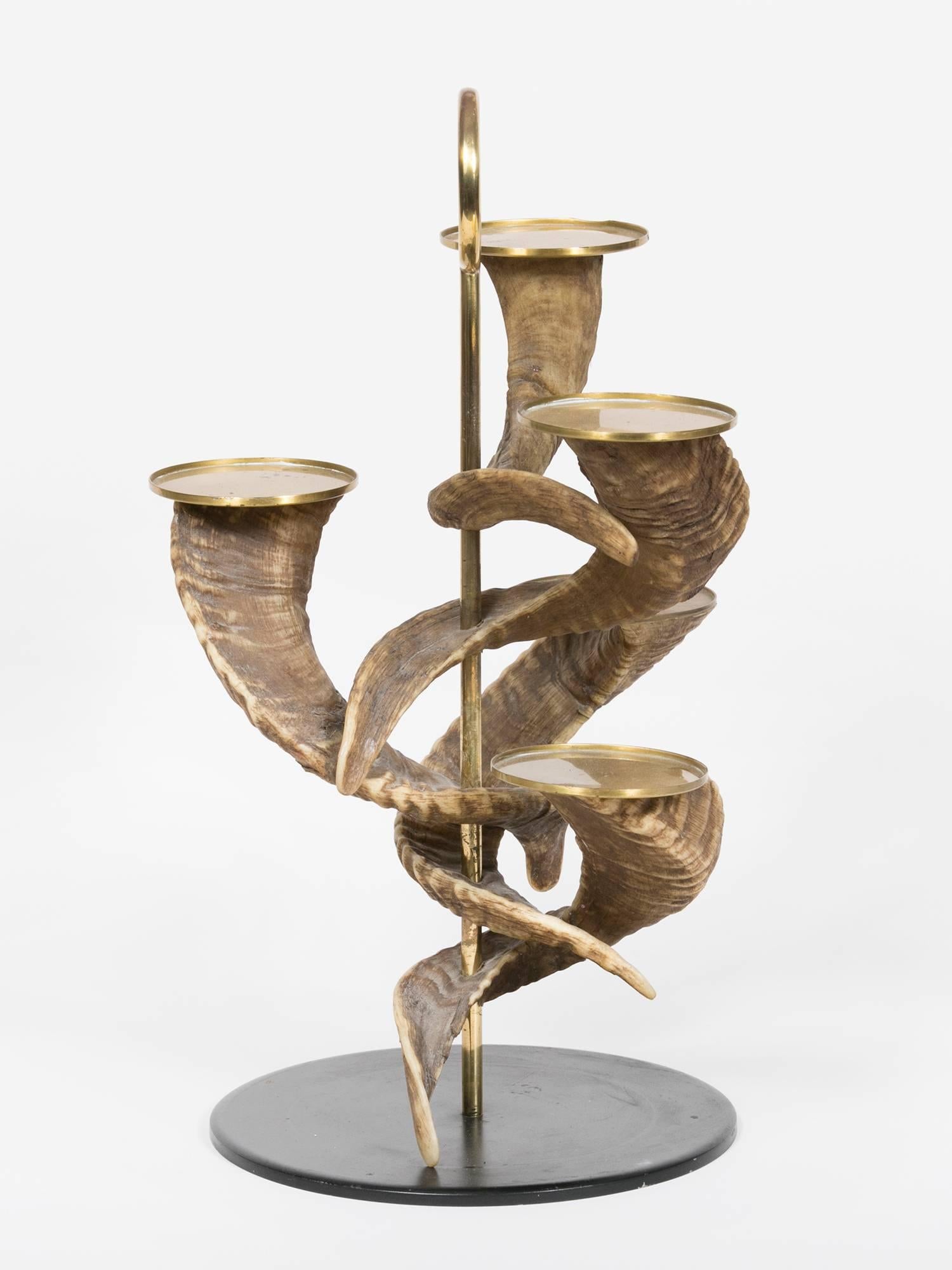 Mid-Century Modern Carl Auböck Brass and Horn Candelabrum