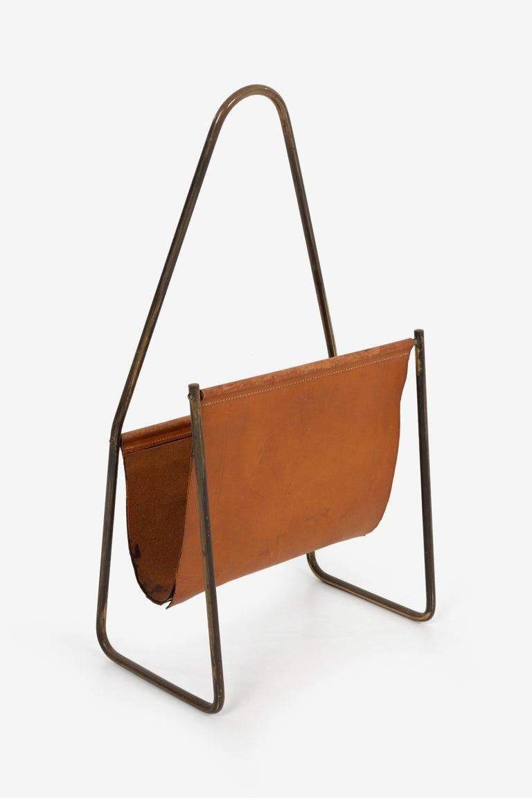 Carl Auböck Brass and Leather Magazine Rack For Sale at 1stDibs