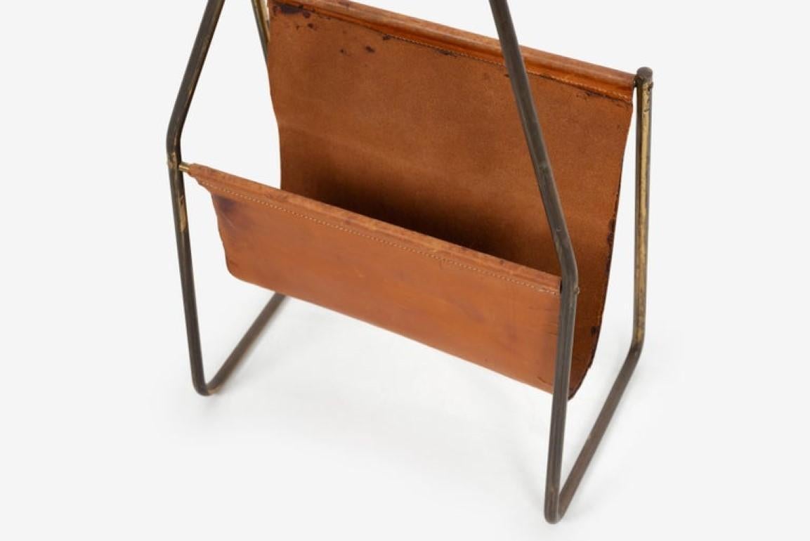 Carl Auböck Brass and Leather Magazine Rack For Sale 1