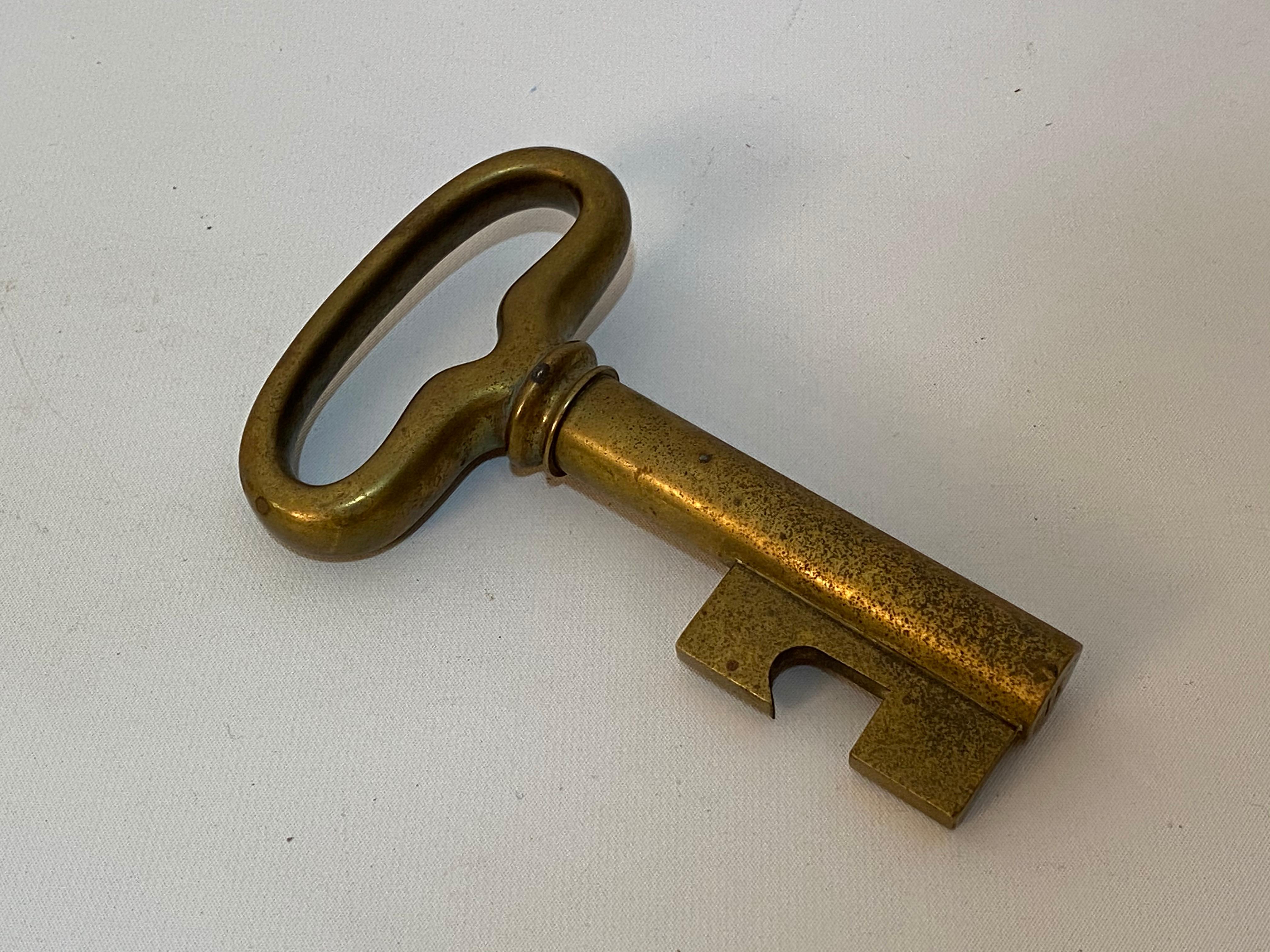 Mid-Century Modern Carl Aubock Brass Key Bottle Opener Corkscrew