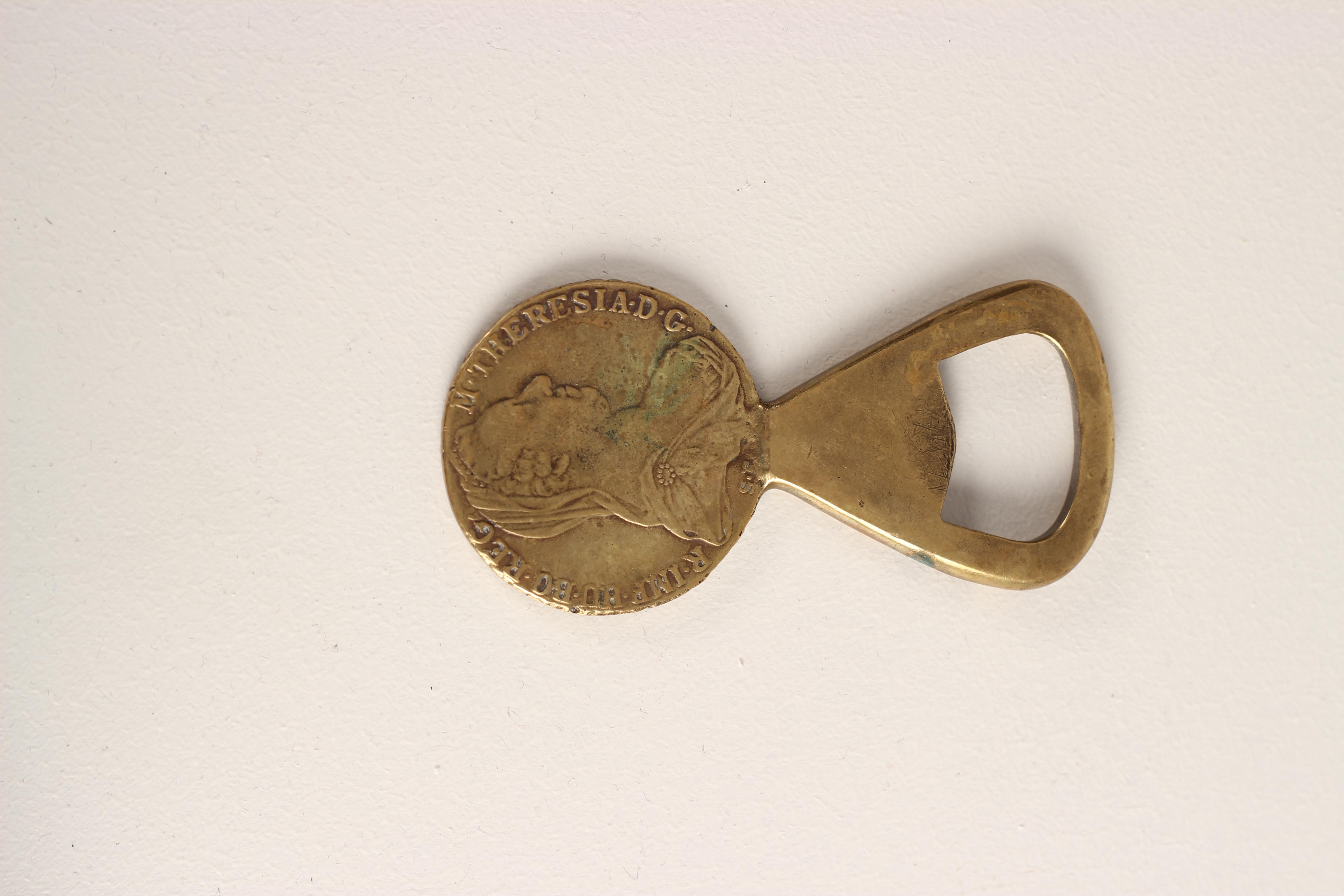 Mid-20th Century Carl Aubock Brass Maria Theresia Thaler Coin Bottle Opener, Austria, 1950s