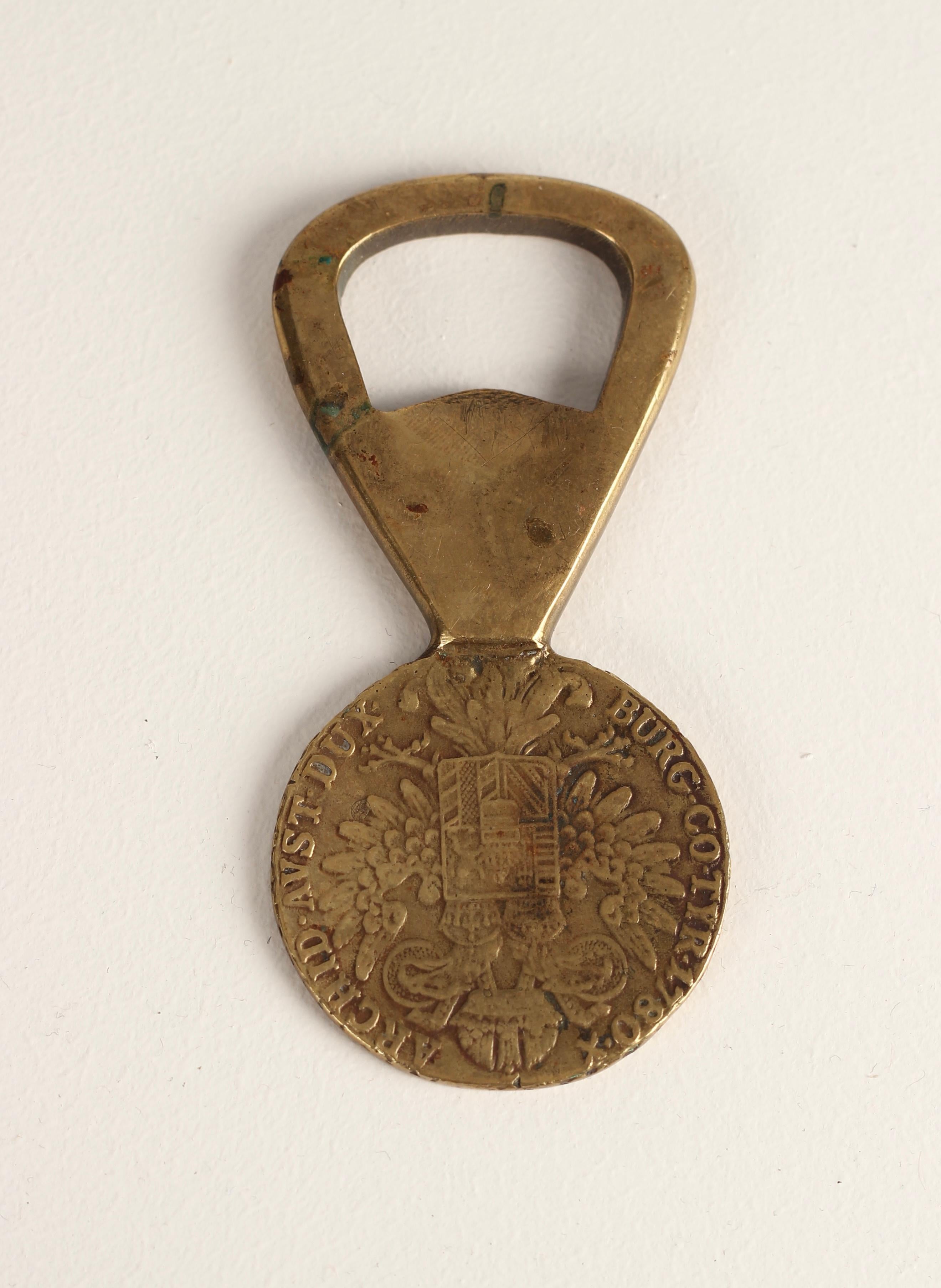 Carl Aubock Brass Maria Theresia Thaler Coin Bottle Opener, Austria, 1950s 1