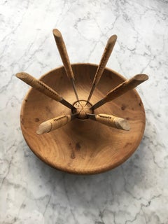 Carl Auböck Carved Walnut Fruit Bowl and Knife Set Model '4640', Austria, 1950