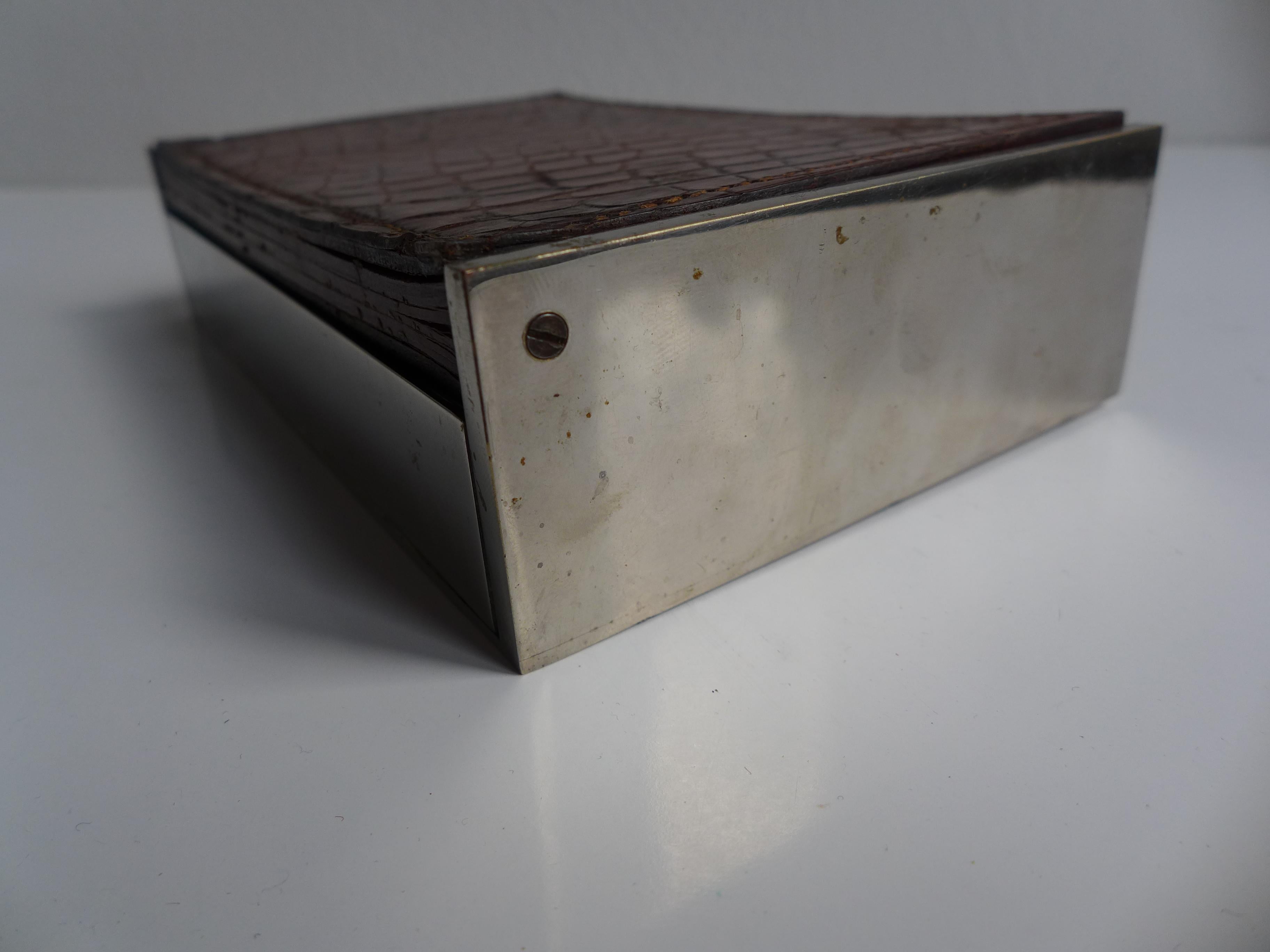 Carl Auböck Chrome Box with Leather Lid, 1930s Hecho a mano en venta