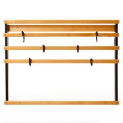 Carl Auböck Coat Rack Wardrobe, Wood Patinated Blackened Brass Hooks, 1950s