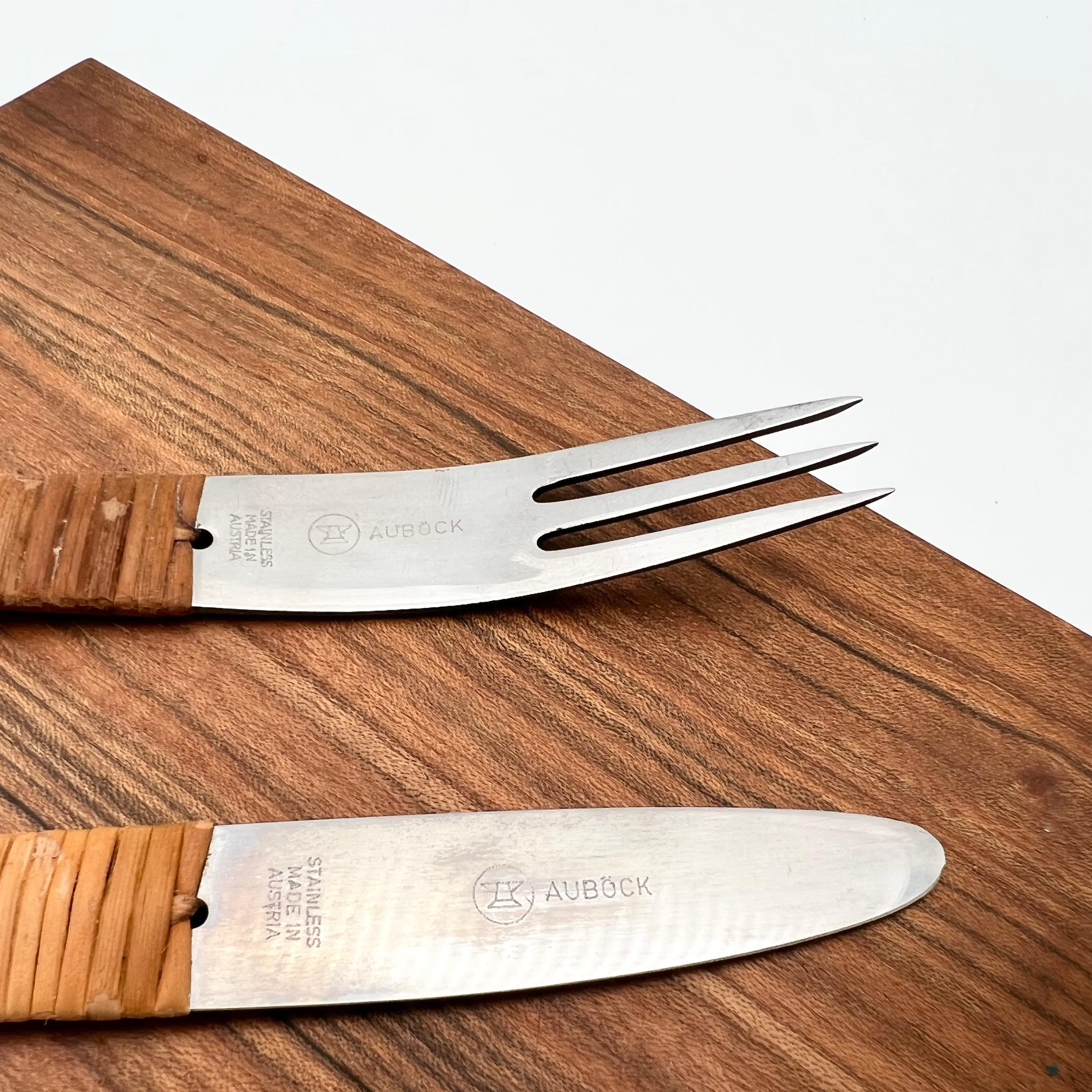 Mid-Century Modern Carl Aubock Cutting Board & Knife and Fork Set. 1950s For Sale