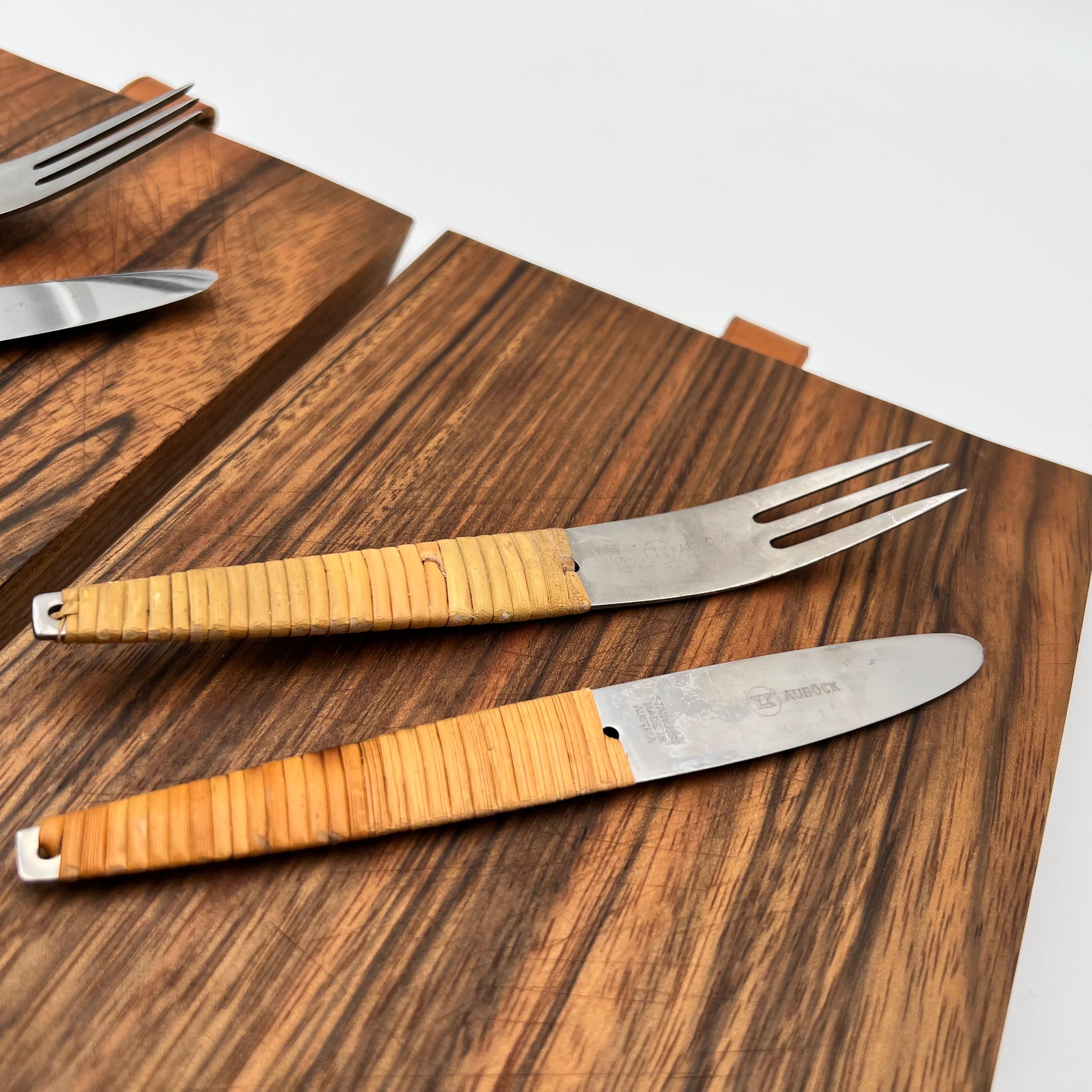 Austrian 2 sets of Carl Aubock Cutting Boards & Knife and Fork, 1950s
