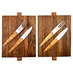 2 sets of Carl Aubock Cutting Boards & Knife and Fork, 1950s