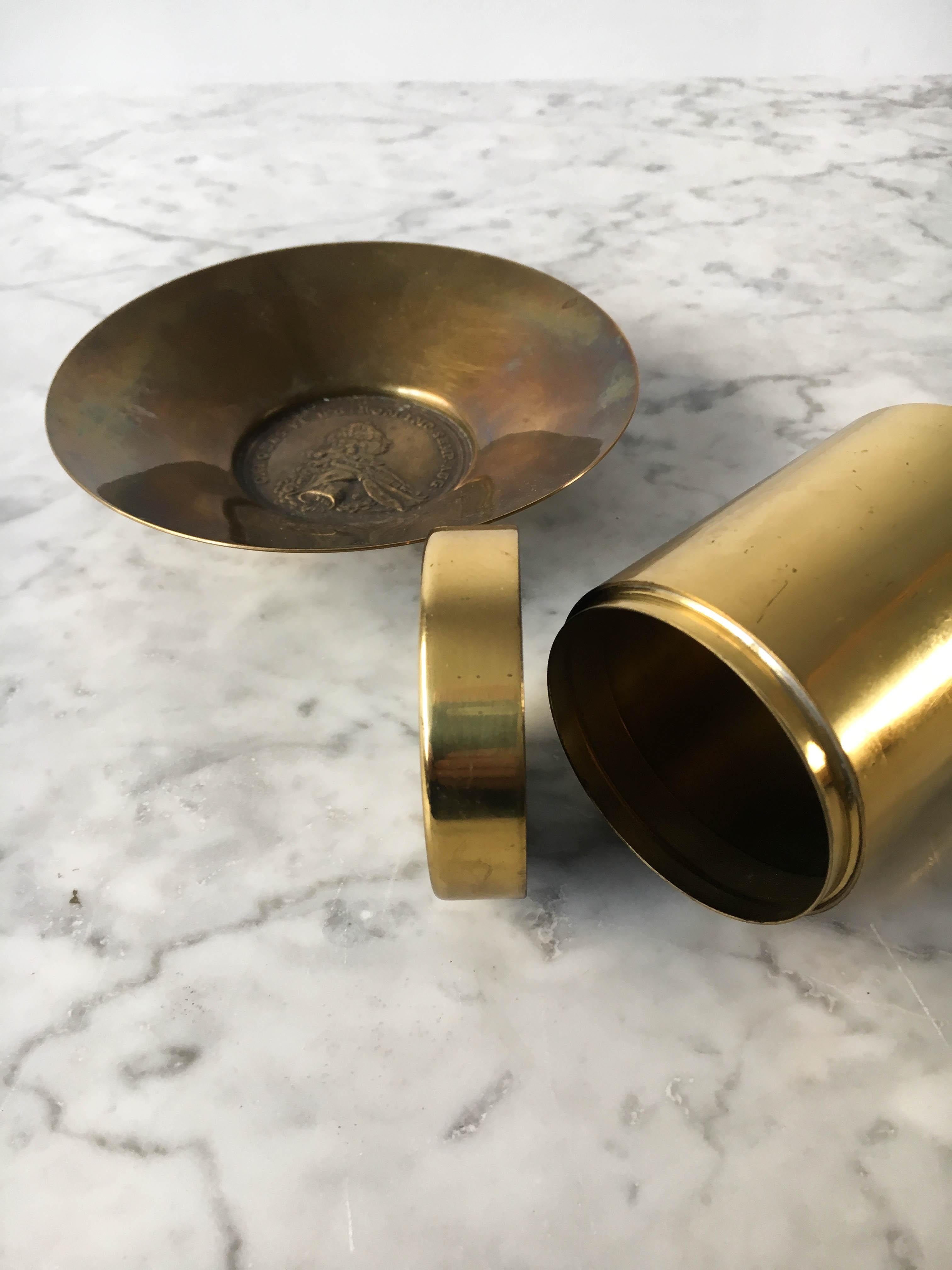 Carl Auböck Cylindrical Brass Pot Cigarette Box and Ashtray, Austria, 1950s For Sale 2