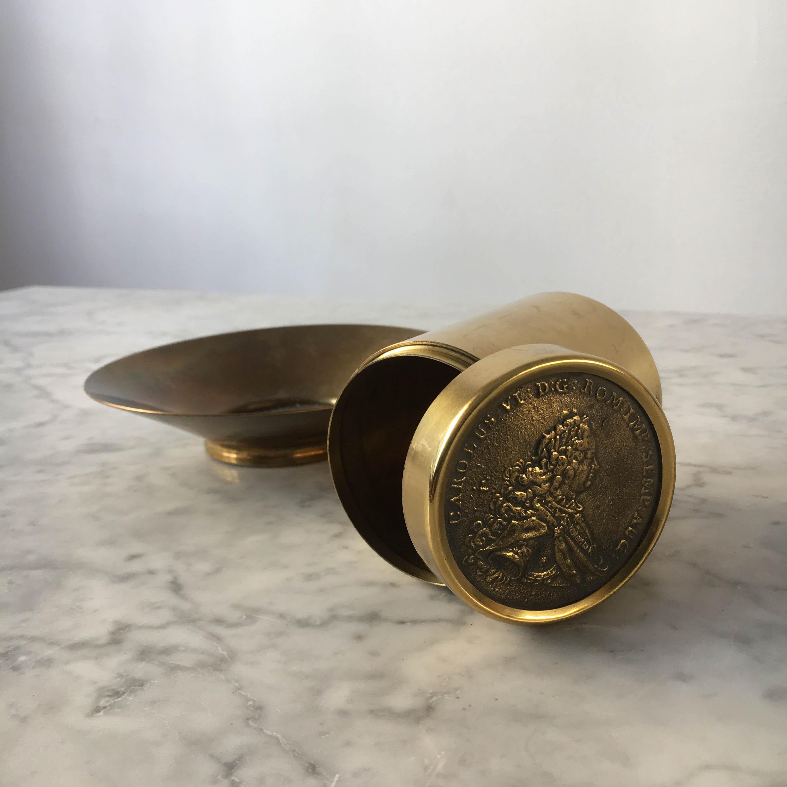 Carl Auböck Cylindrical Brass Pot Cigarette Box and Ashtray, Austria, 1950s For Sale 6