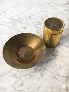Carl Auböck Cylindrical Brass Pot Cigarette Box and Ashtray, Austria, 1950s