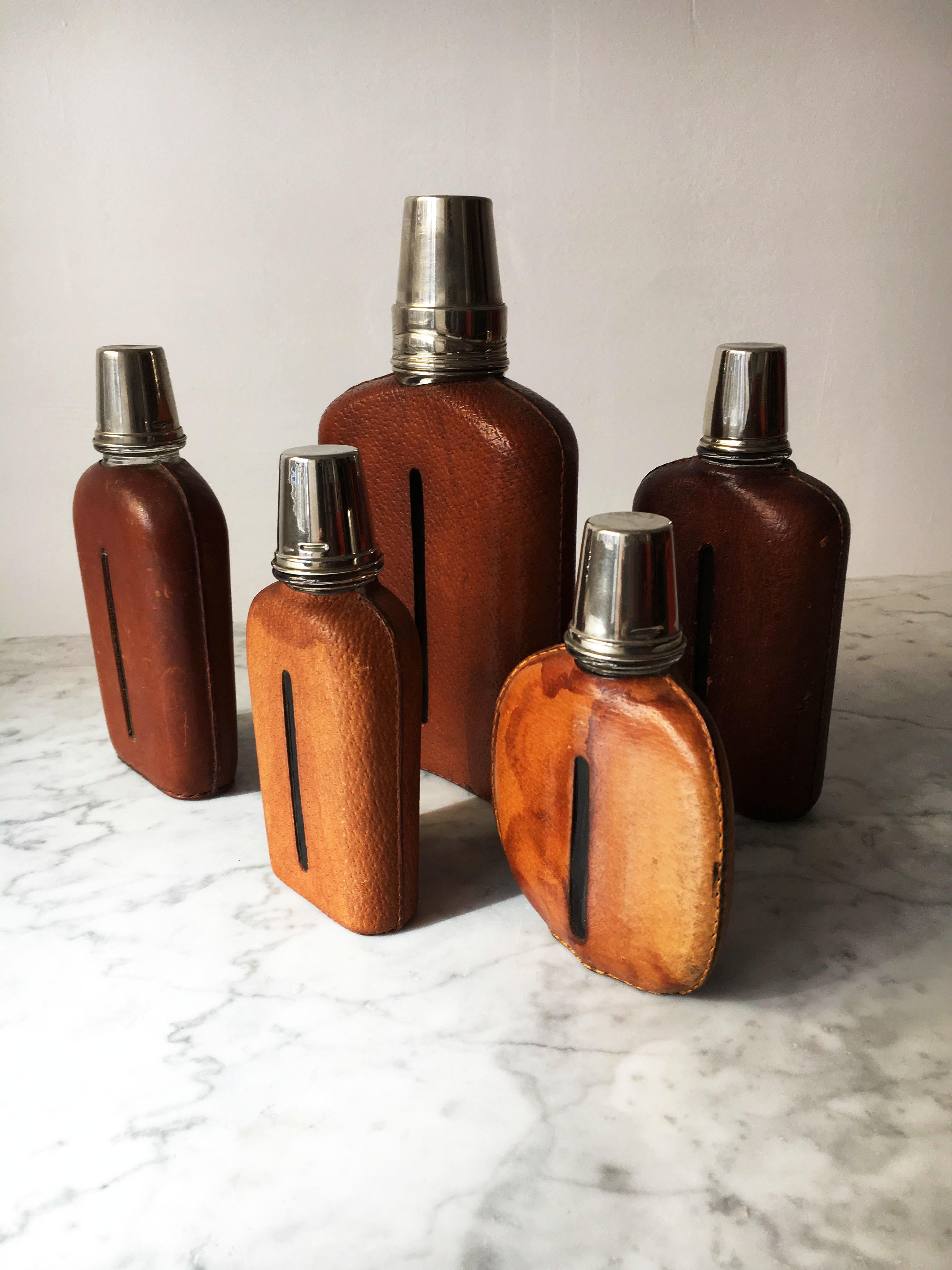 Stainless Steel Carl Auböck II Sculptural Vintage Flask Collection Group of Five, Austria 1950s. For Sale