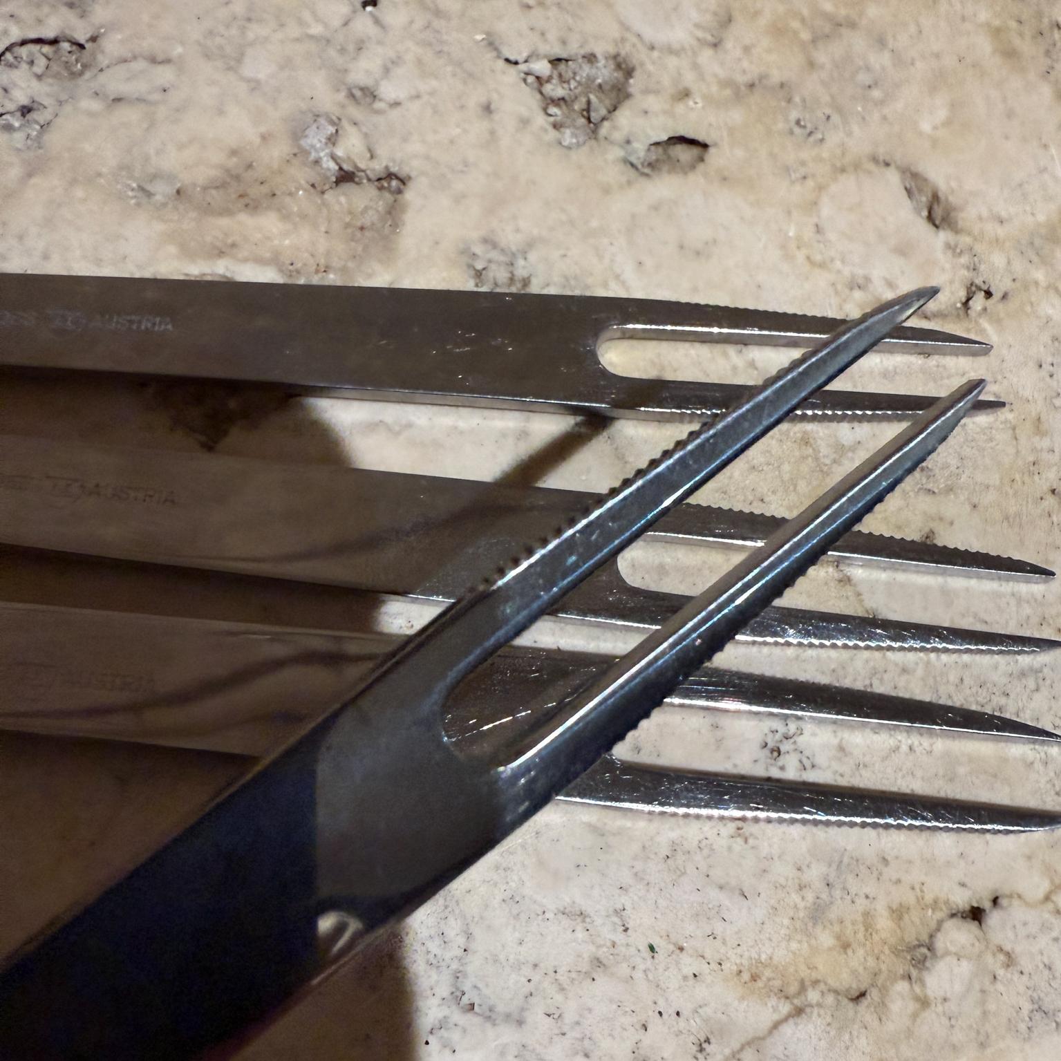 Stainless Steel Carl Aubock Fondue Set Forks Rostfrei Stainless Amboss Austria Mid Century For Sale