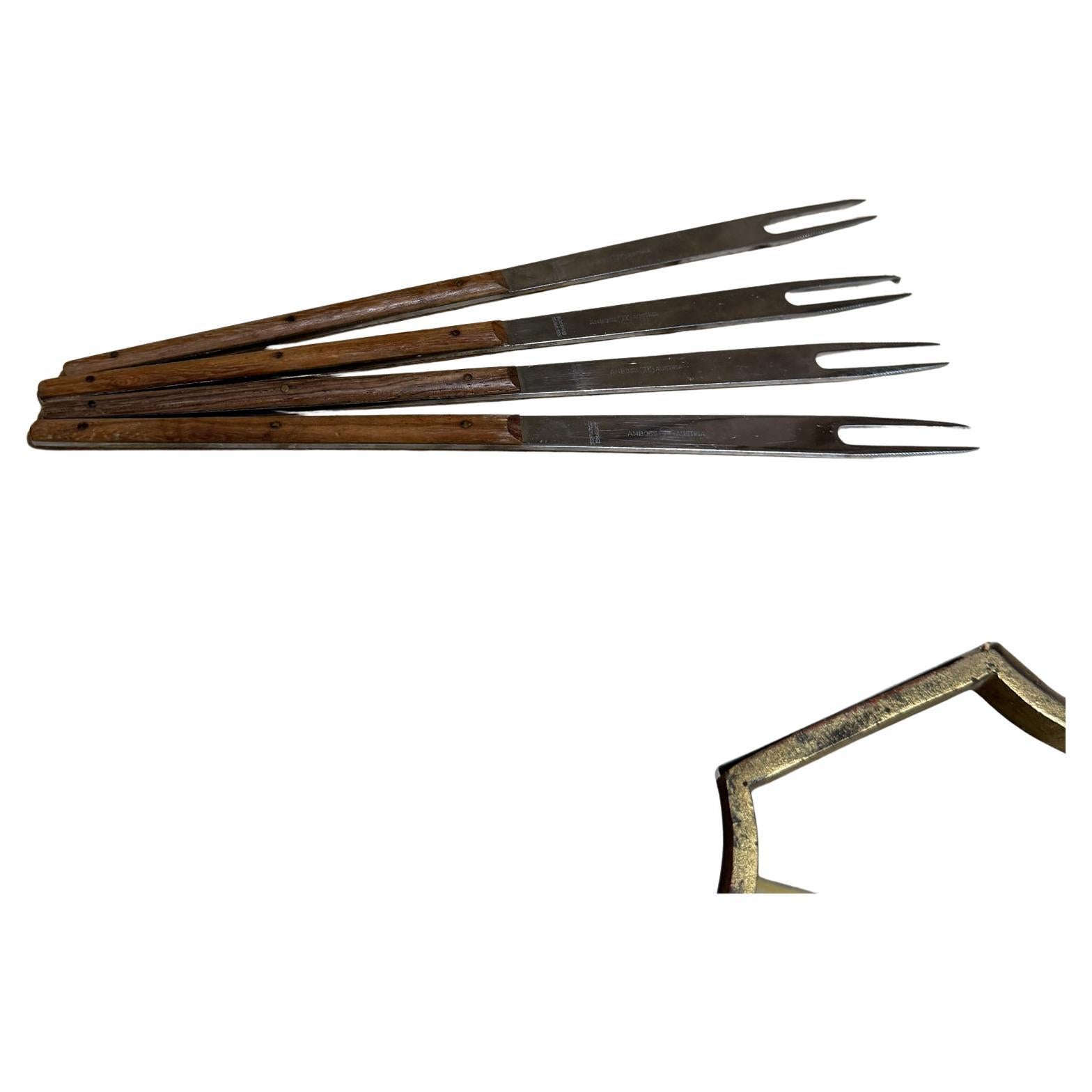 Carl Aubock Fondue Set Forks Rostfrei Stainless Amboss Austria Mid Century For Sale