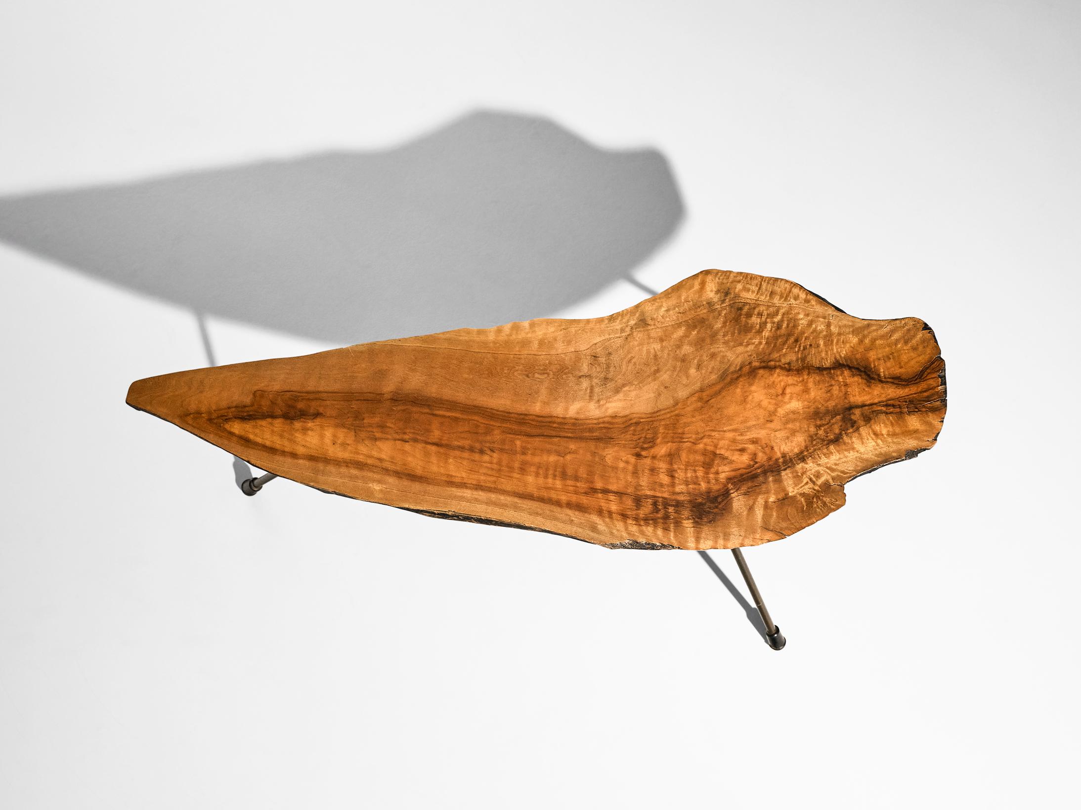 Austrian Carl Auböck for Werkstätte Carl Auböck 'Tree' Coffee Table with Walnut Slab For Sale