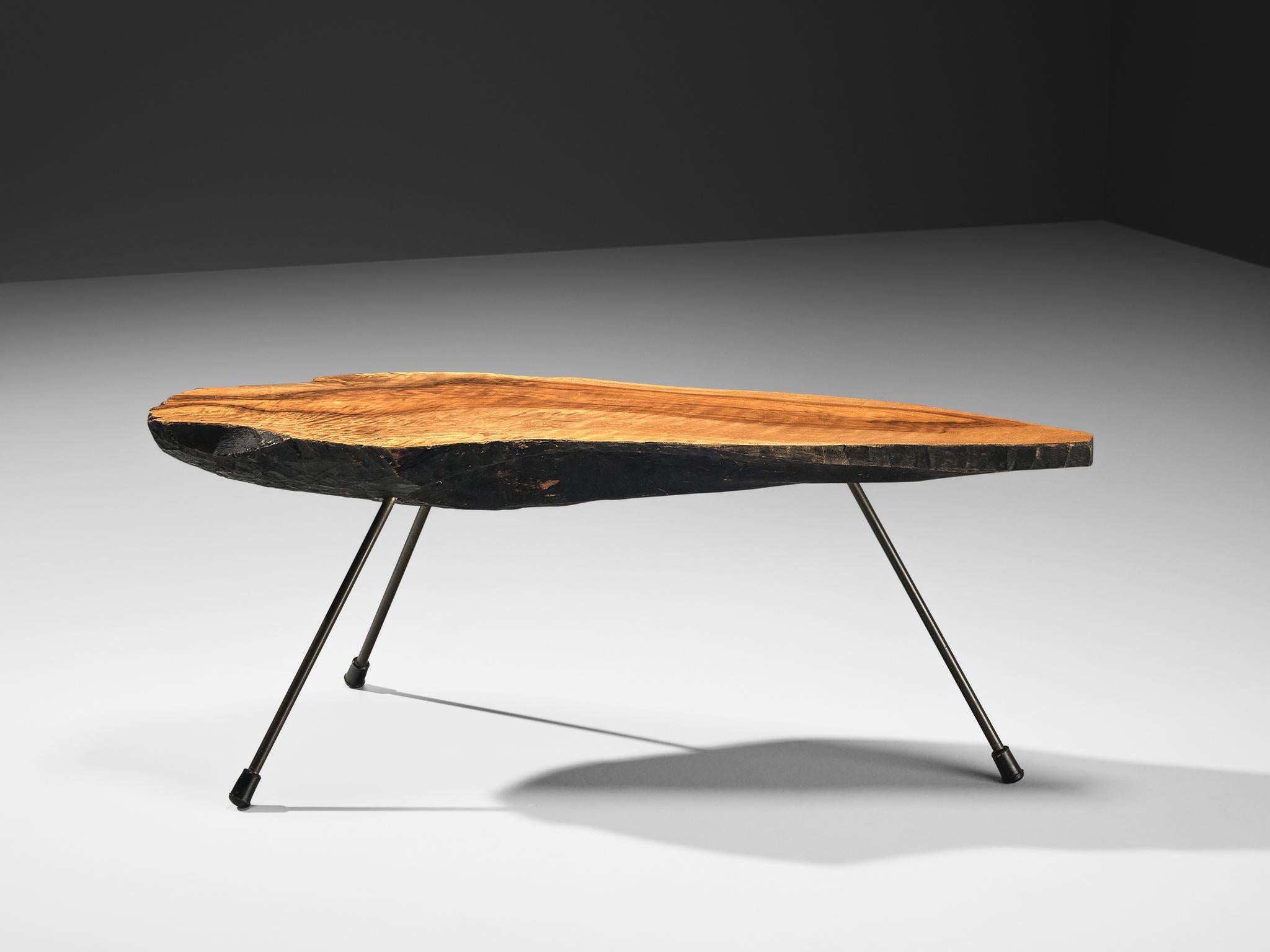 Carl Auböck for Werkstätte Carl Auböck 'Tree' Coffee Table with Walnut Slab In Good Condition For Sale In Waalwijk, NL