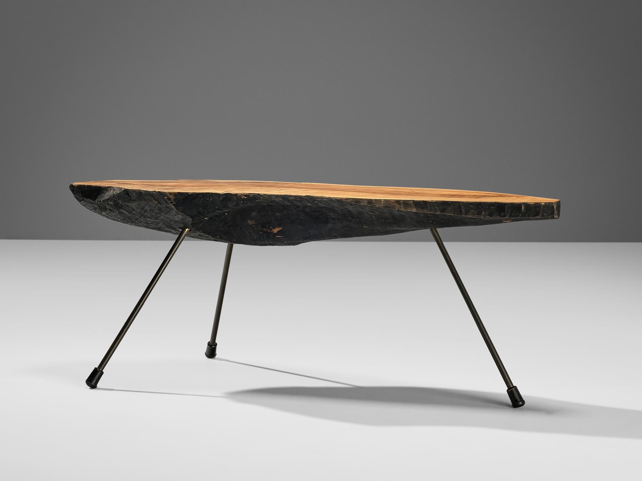 Mid-20th Century Carl Auböck for Werkstätte Carl Auböck 'Tree' Coffee Table with Walnut Slab For Sale