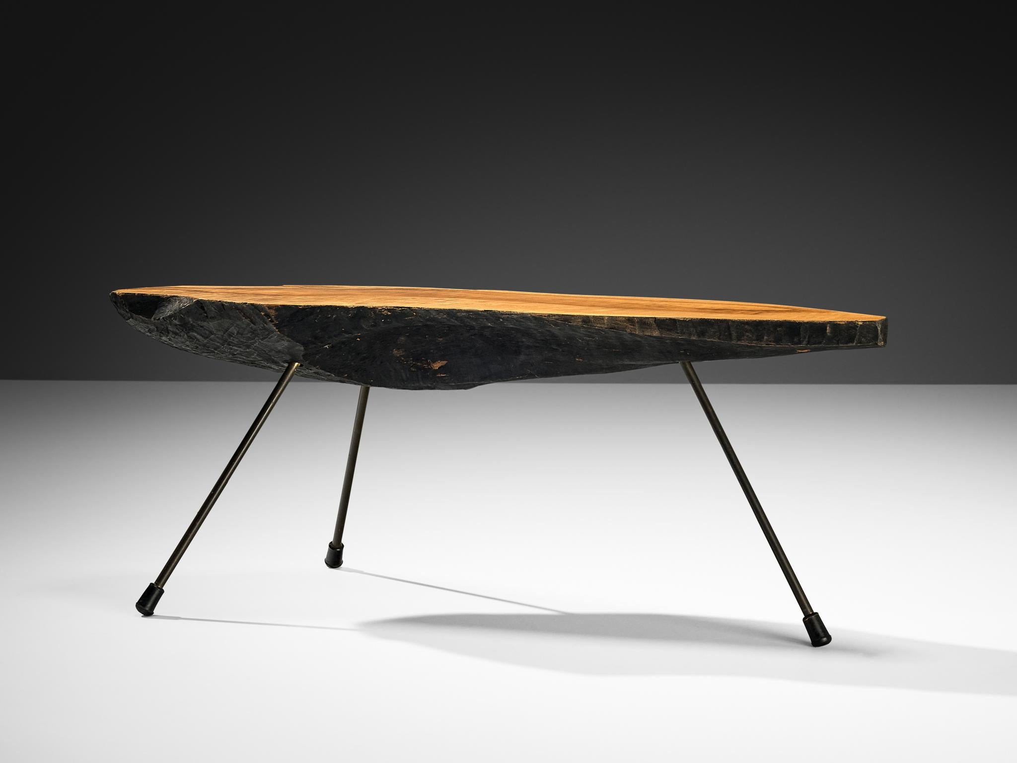 Metal Carl Auböck for Werkstätte Carl Auböck 'Tree' Coffee Table with Walnut Slab For Sale