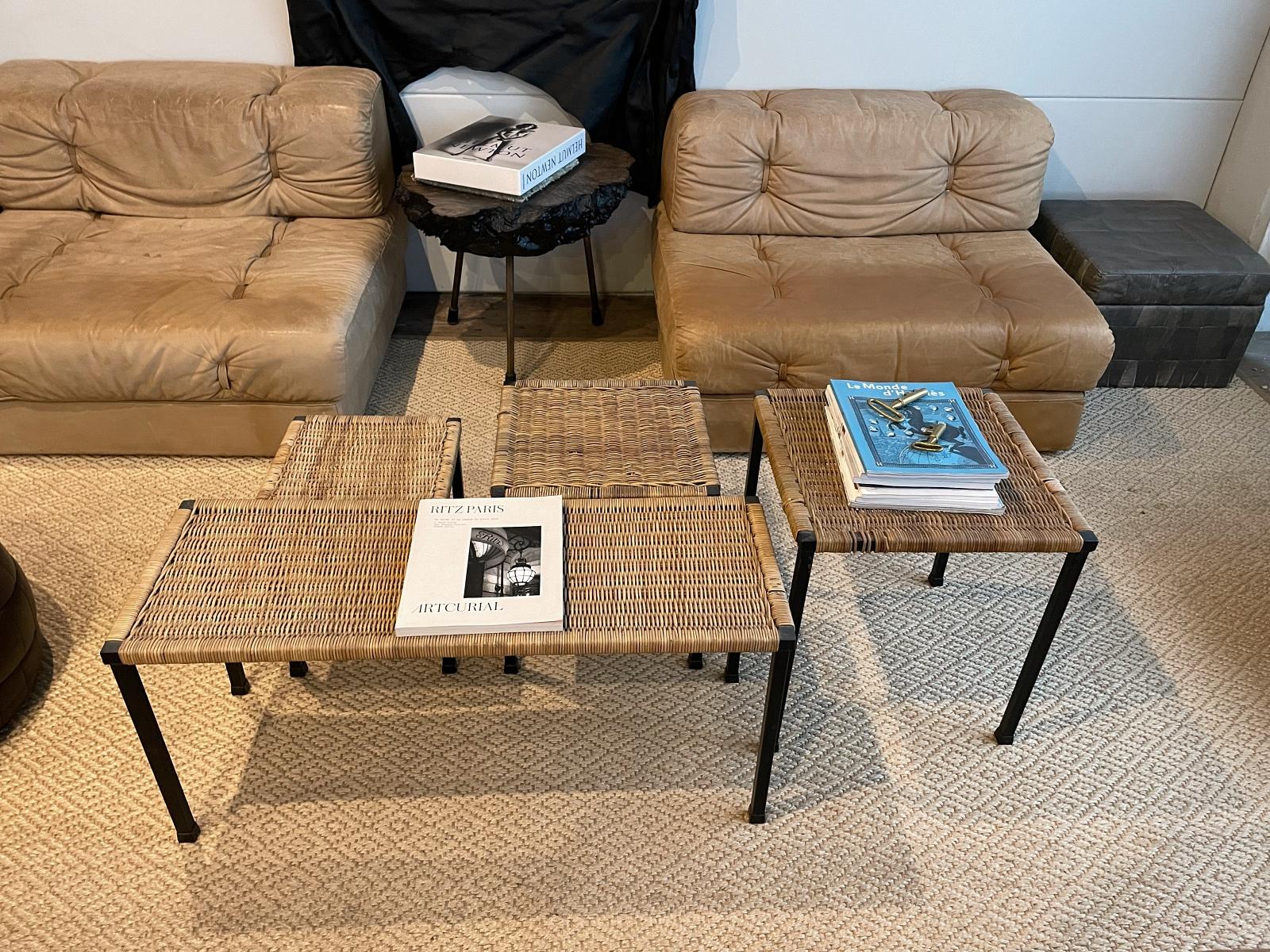 Mid-Century Modern Carl Auböck Four Rare Midcentury Rattan Couch Tables, 1980s, Austria For Sale