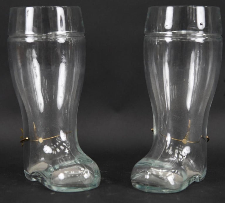 Carl Aubock Glass Boot, Brass Spur Art Deco Glass Caraffe, Vase, 1950s