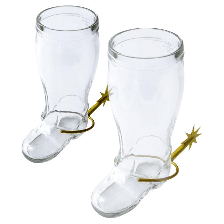 Carl Aubock Glass Boot, Brass Spur Art Deco Glass Caraffe, Vase, 1950s