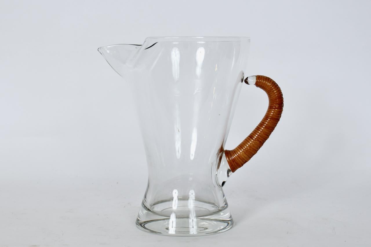 Modern Carl Auböck Glass Pitcher with Cane Wrapped Handle, 1950's  For Sale