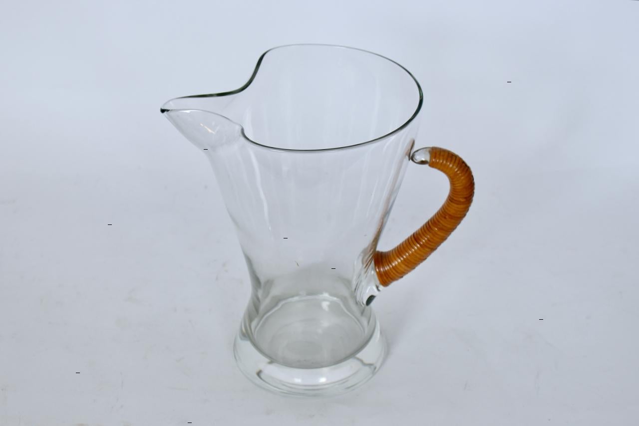 Austrian Carl Auböck Glass Pitcher with Cane Wrapped Handle, 1950's  For Sale