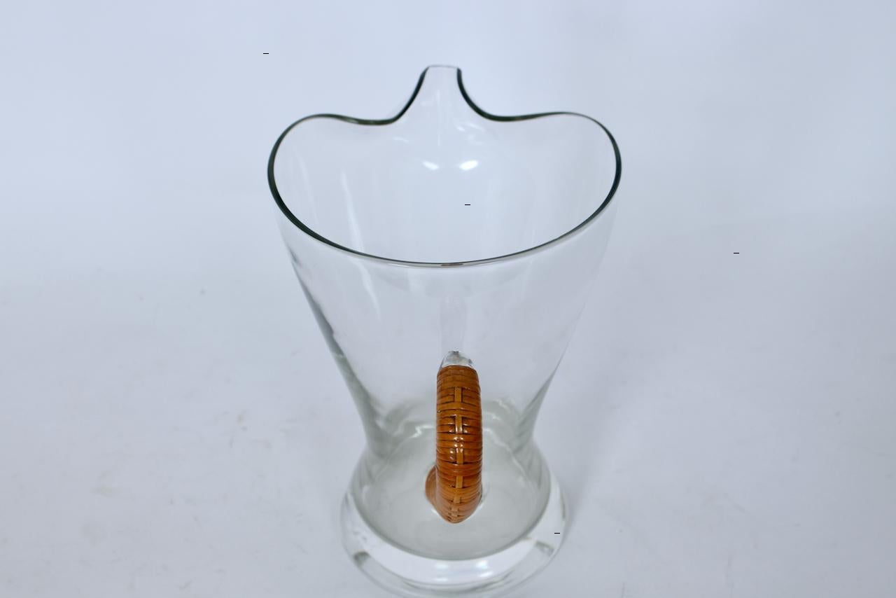 Carl Auböck Glass Pitcher with Cane Wrapped Handle, 1950's  In Good Condition For Sale In Bainbridge, NY
