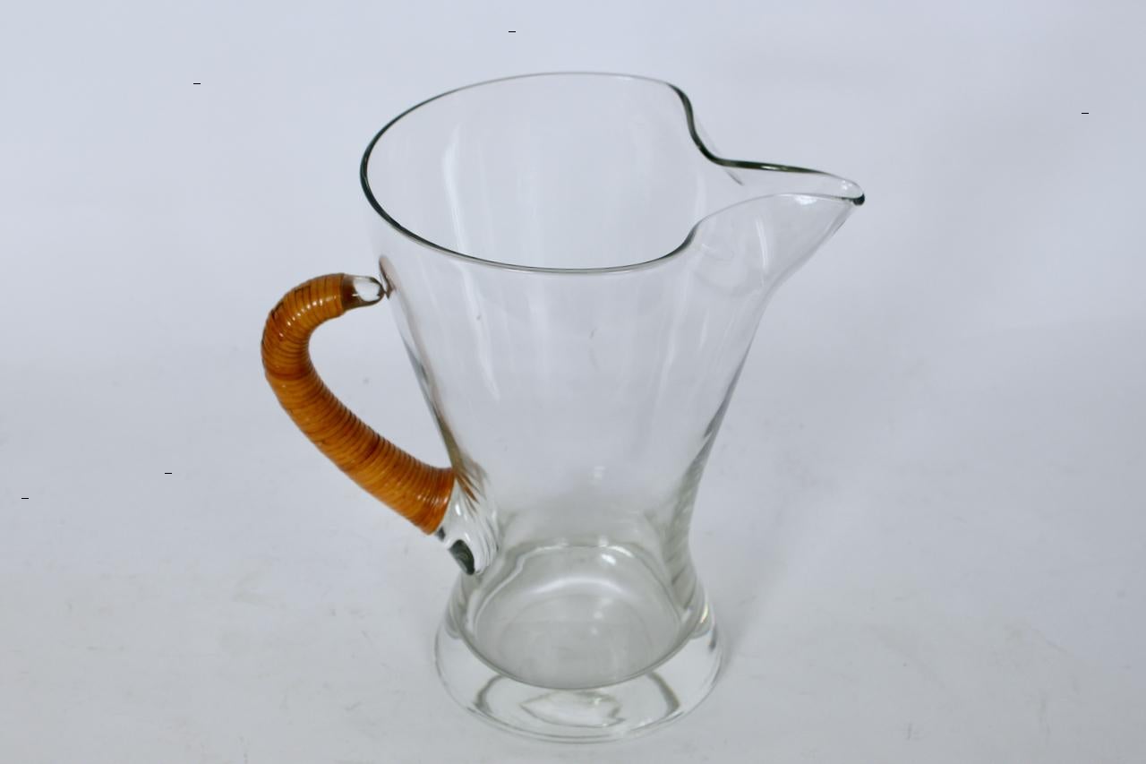 Mid-20th Century Carl Auböck Glass Pitcher with Cane Wrapped Handle, 1950's  For Sale