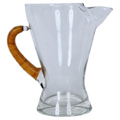 Retro Carl Auböck Glass Pitcher with Cane Wrapped Handle, 1950's 