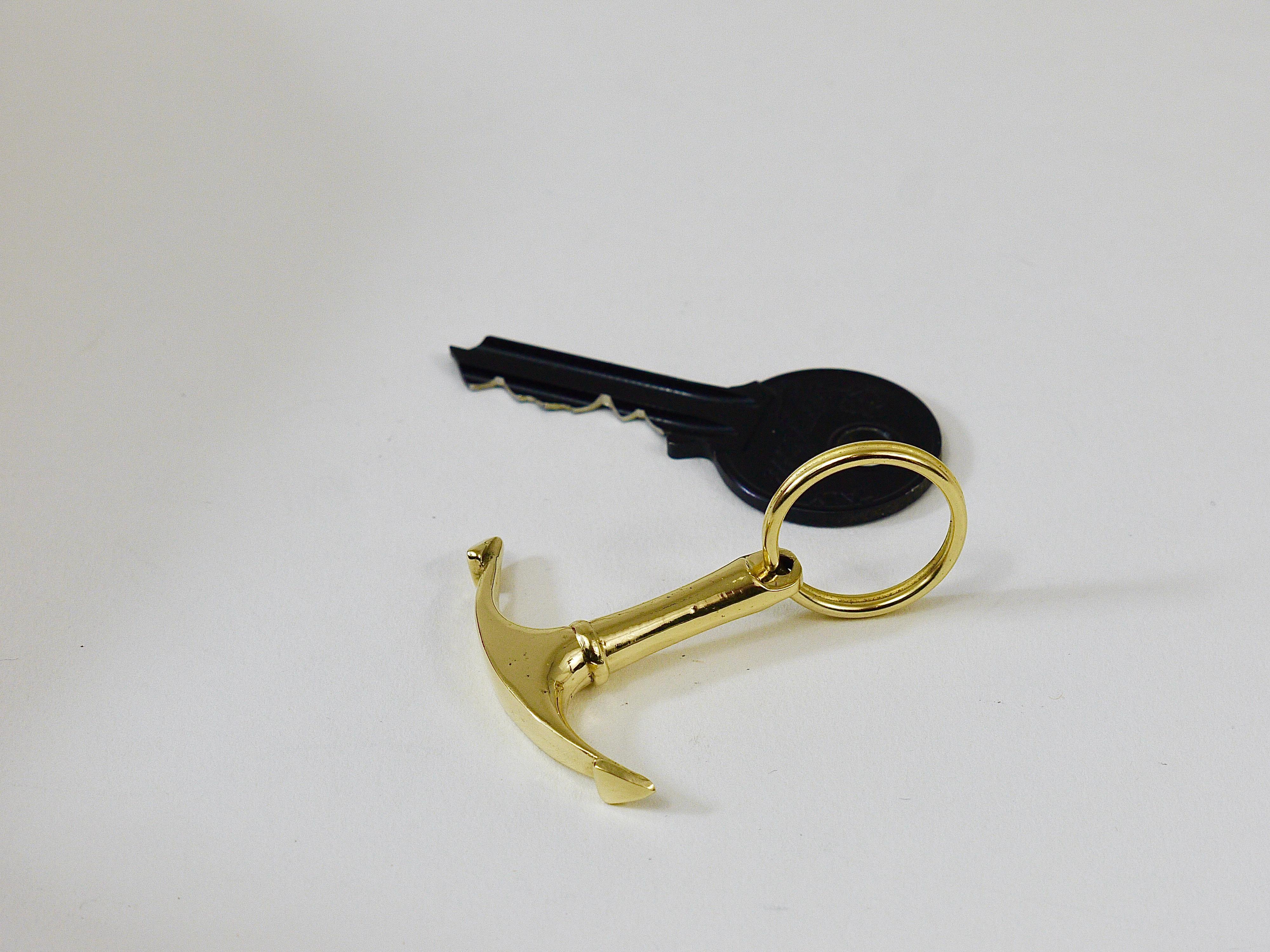 Mid-Century Modern Carl Auböck Handcrafted Midcentury Brass Anchor Figurine Key Ring Chain Holder For Sale