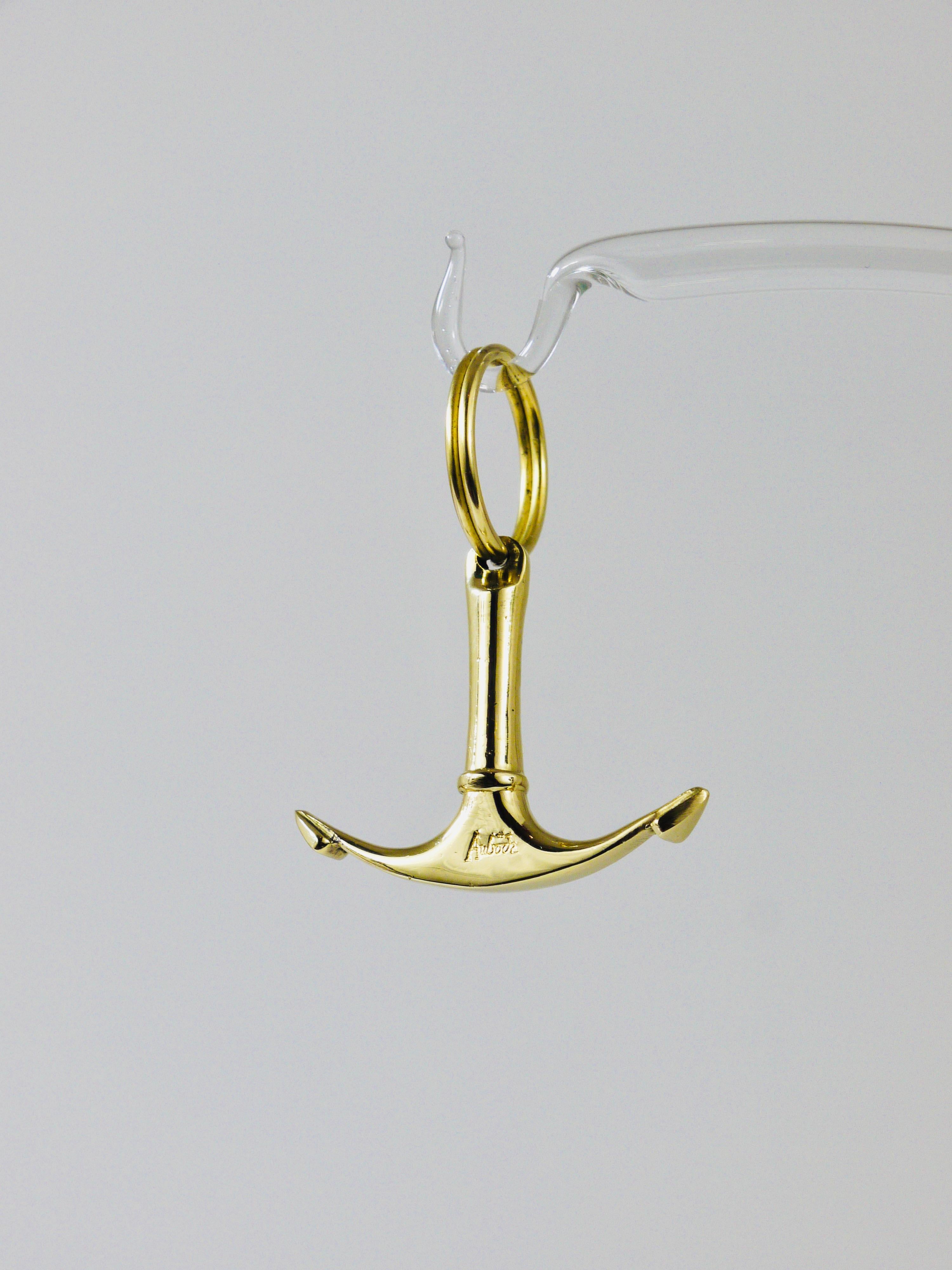 Austrian Carl Auböck Handcrafted Midcentury Brass Anchor Figurine Key Ring Chain Holder For Sale