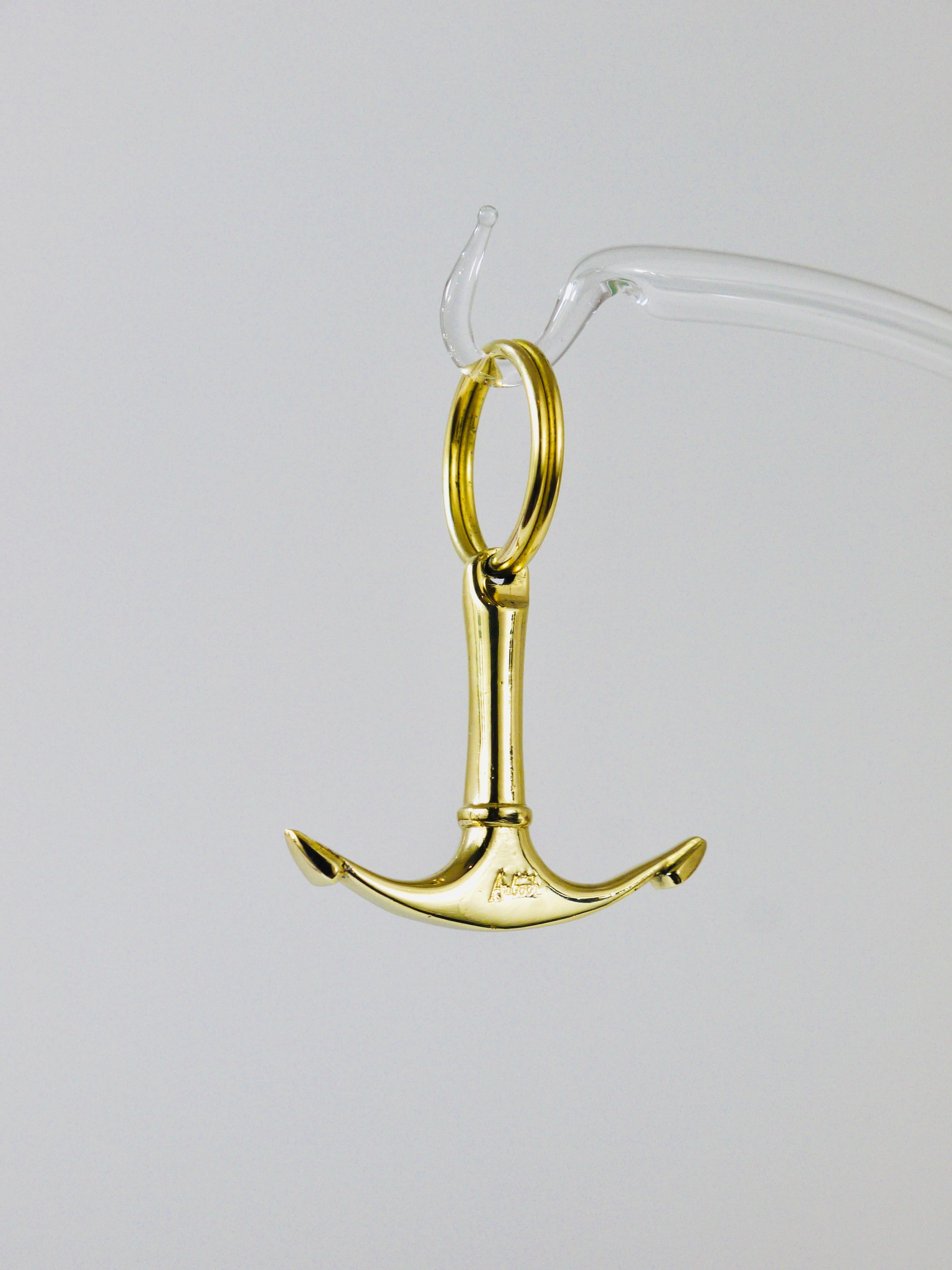 Polished Carl Auböck Handcrafted Midcentury Brass Anchor Figurine Key Ring Chain Holder For Sale