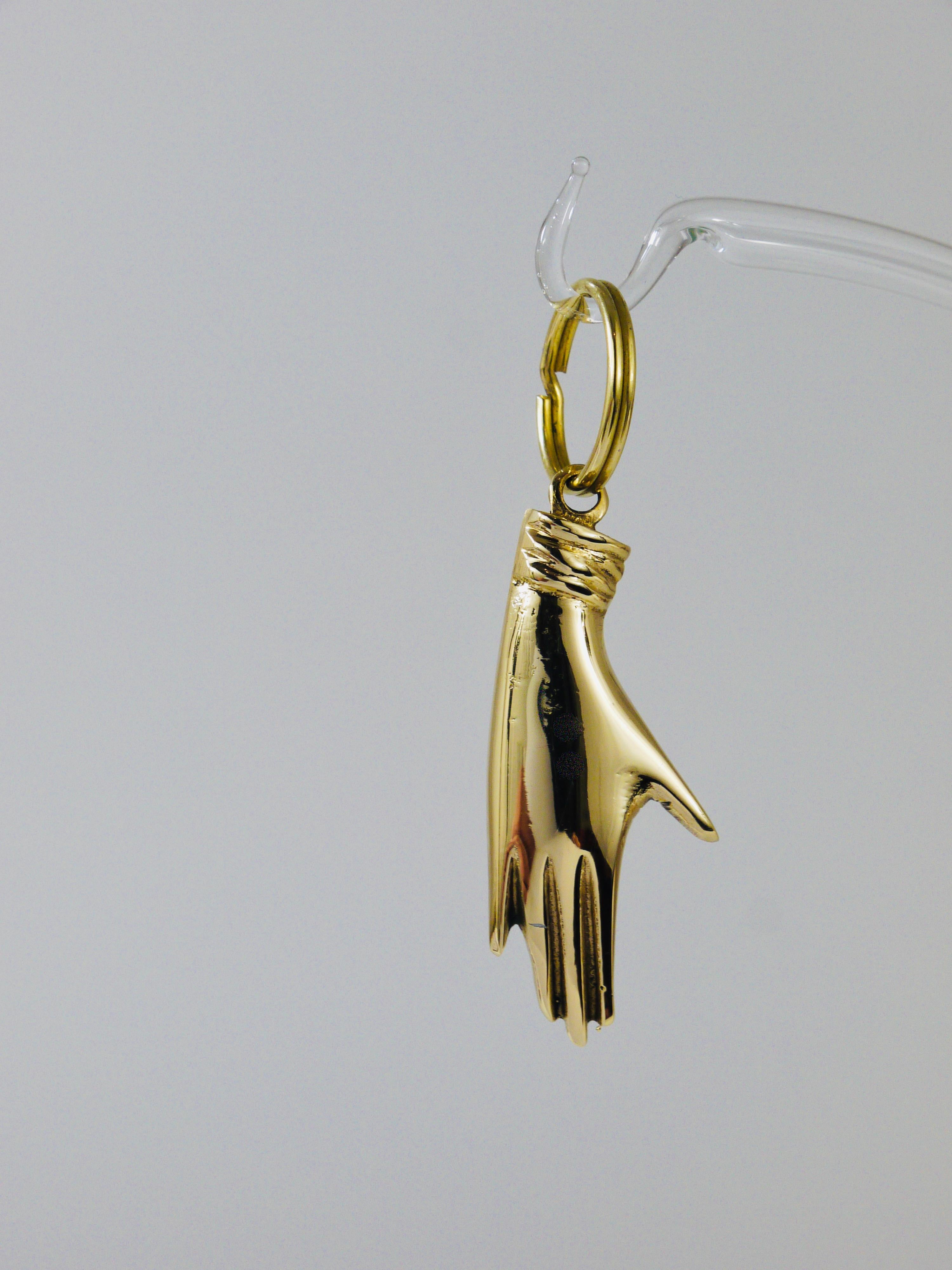 Brass Carl Auböck Handcrafted Midcentury Hand Figurine Key Ring Chain Holder For Sale