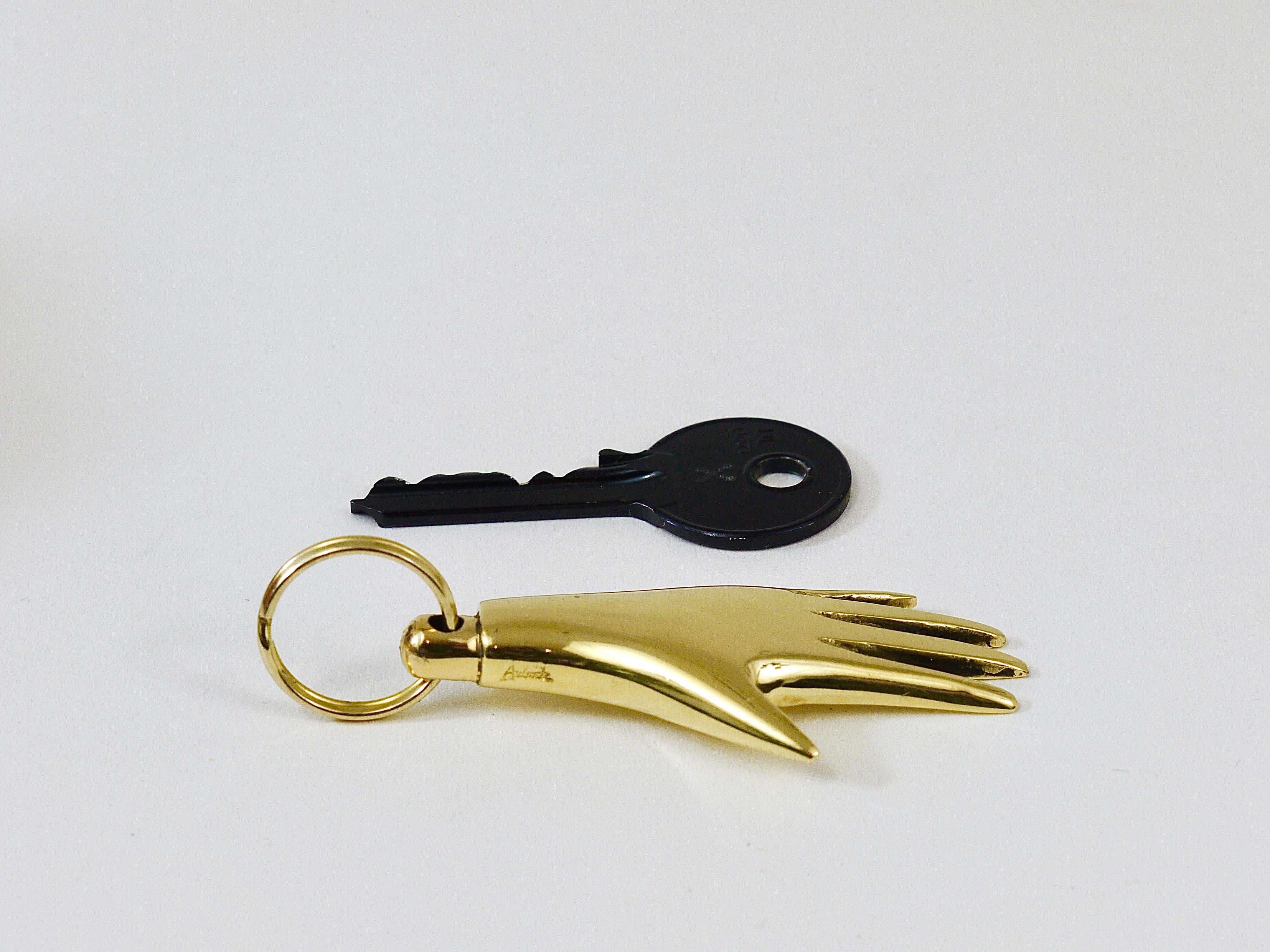Mid-Century Modern Carl Auböck Handcrafted Midcentury Hand Brass Figurine Key Ring Chain Holder For Sale