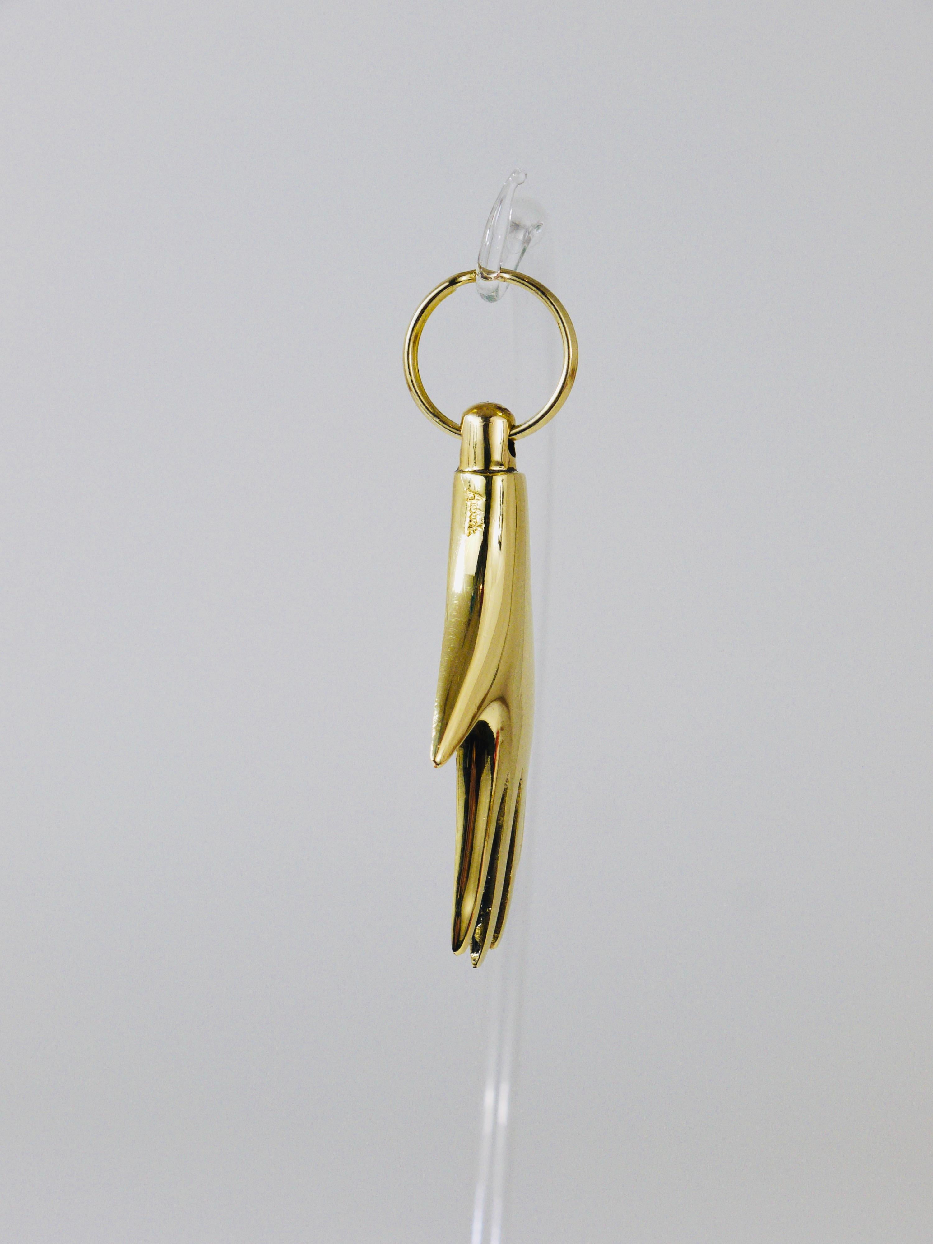 20th Century Carl Auböck Handcrafted Midcentury Hand Brass Figurine Key Ring Chain Holder For Sale
