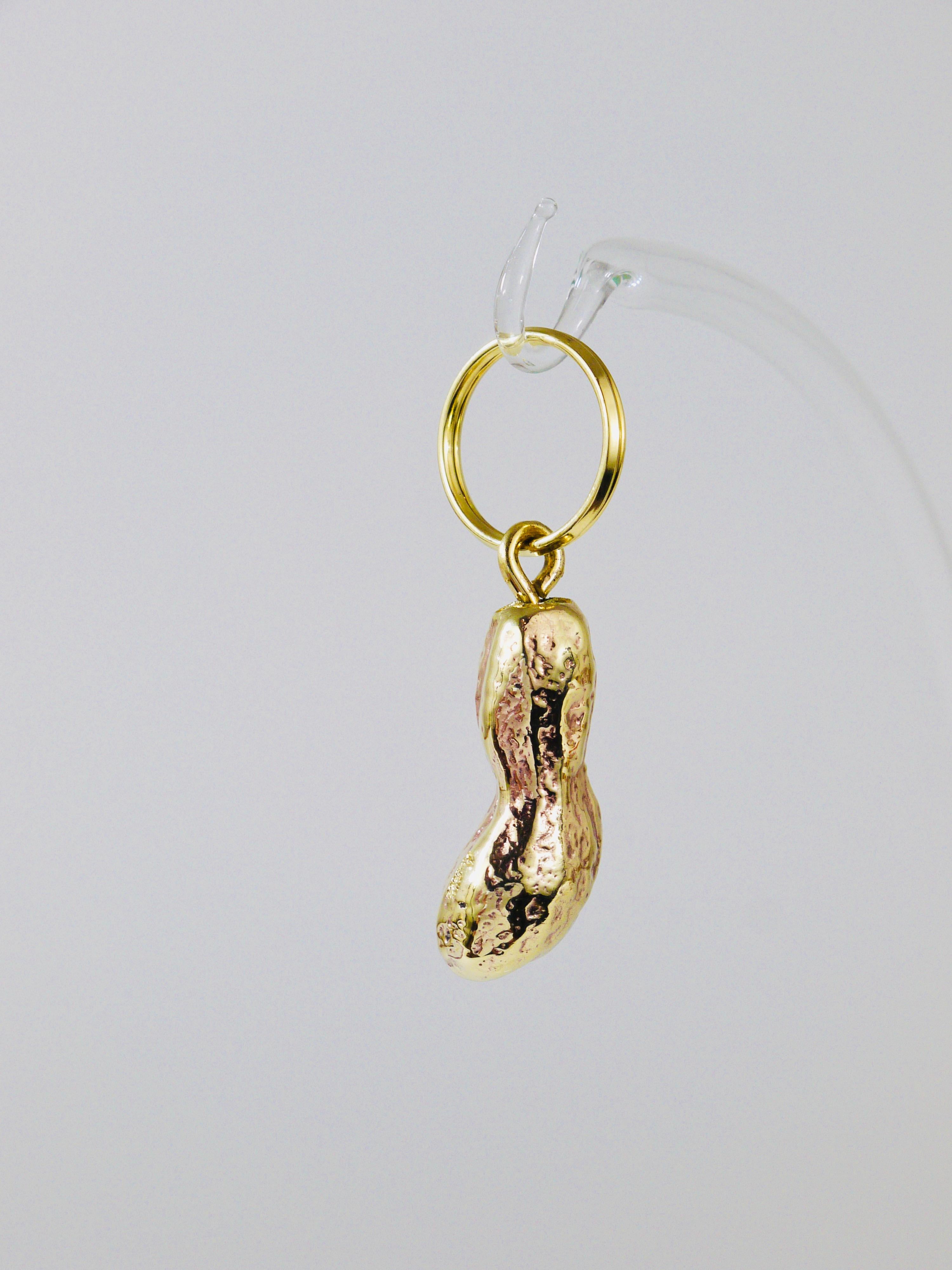 Mid-Century Modern Carl Auböck Handcrafted Midcentury Peanut Brass Figurine Key Ring Chain Holder For Sale