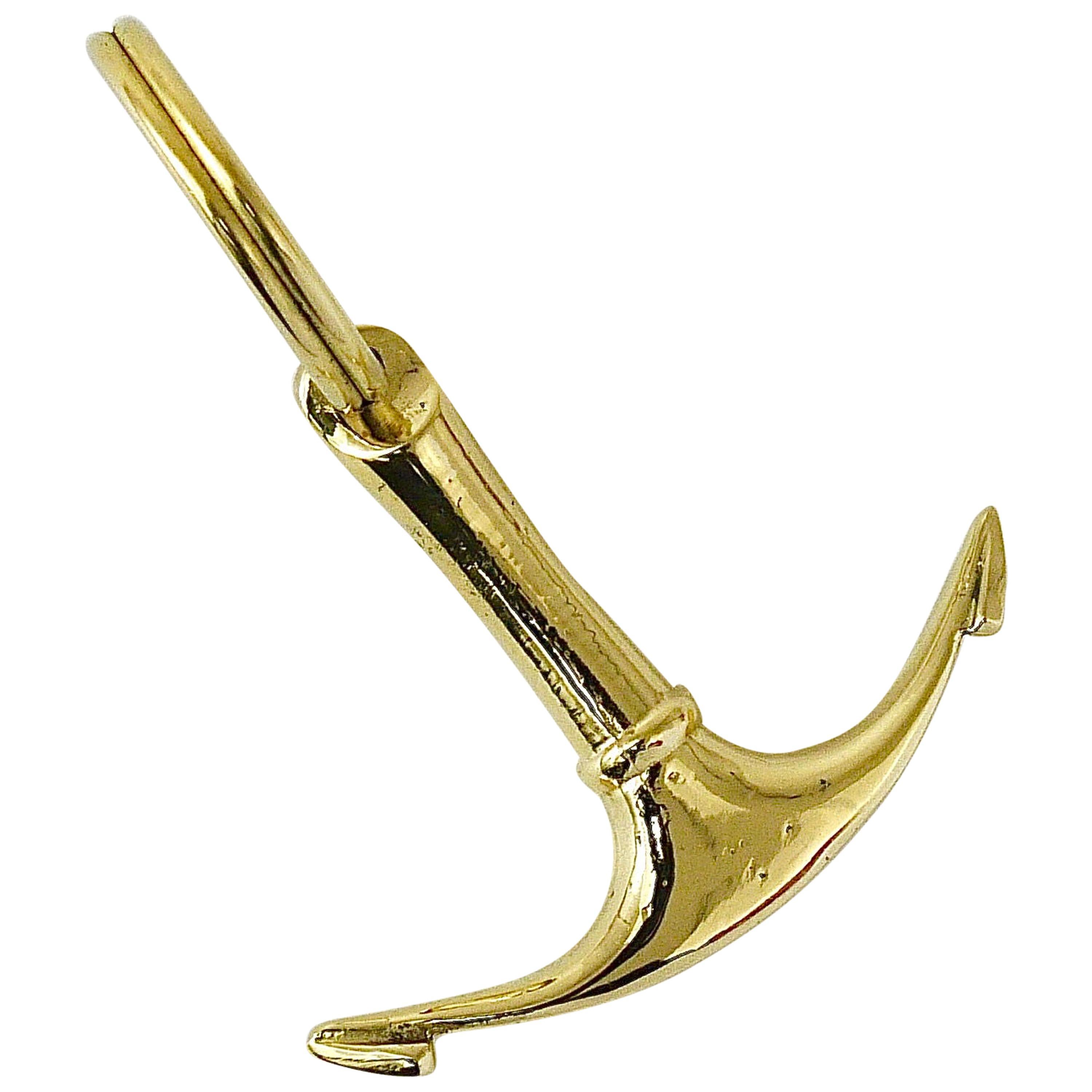 Carl Auböck Handcrafted Midcentury Brass Anchor Figurine Key Ring Chain Holder