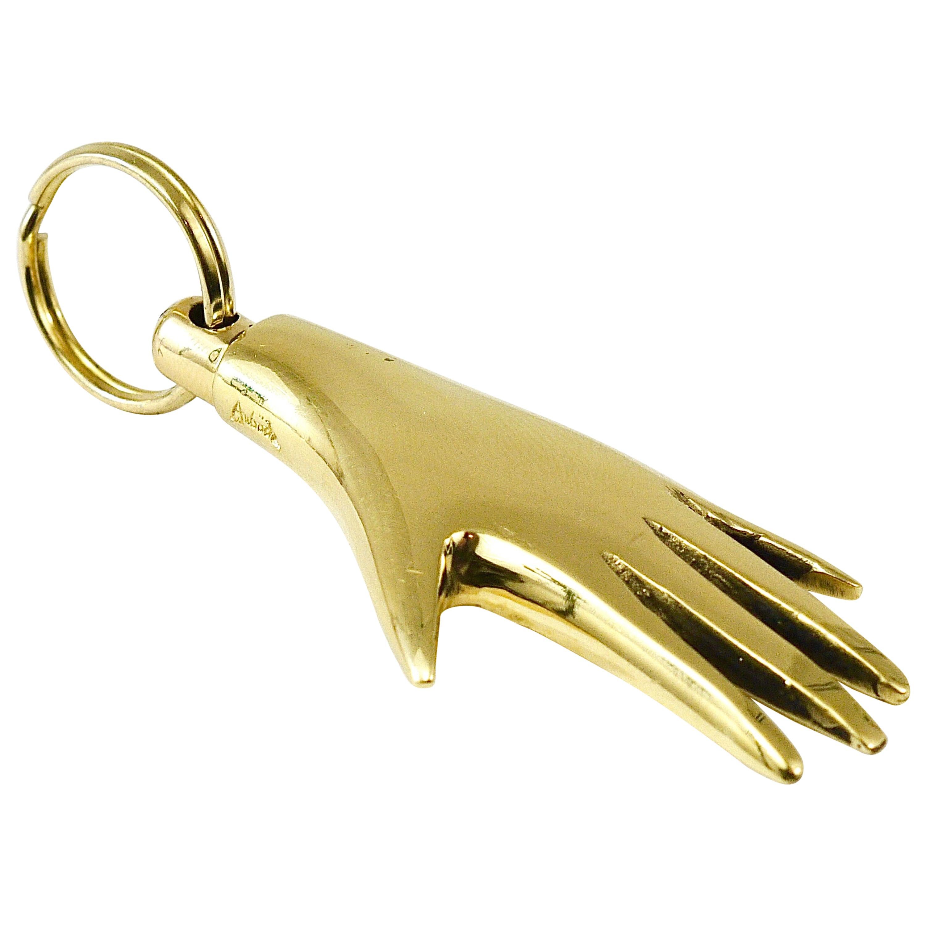 Carl Auböck Handcrafted Midcentury Hand Brass Figurine Key Ring Chain Holder