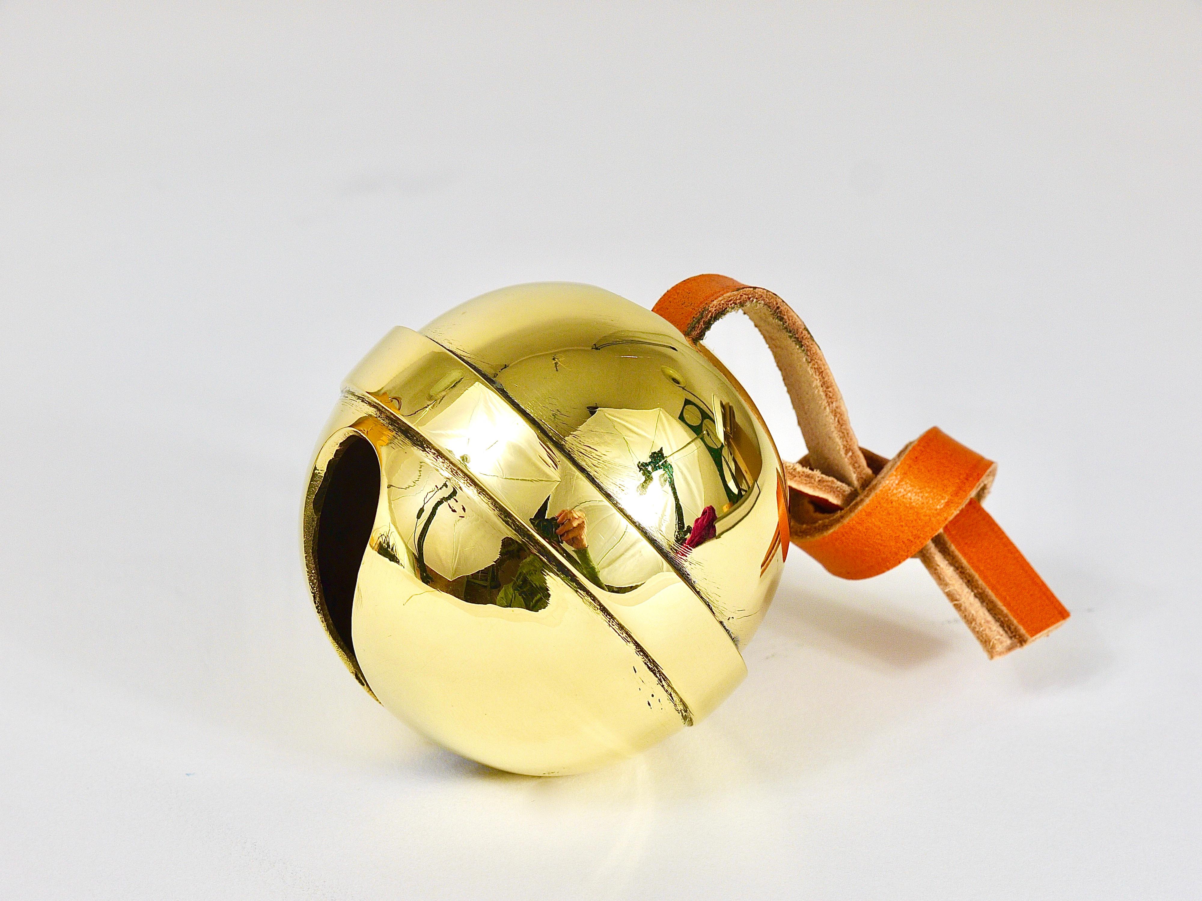 Carl Auböck Handcrafted Paperweight Jingle Bell #5039, Brass, Leather, Austria For Sale 3