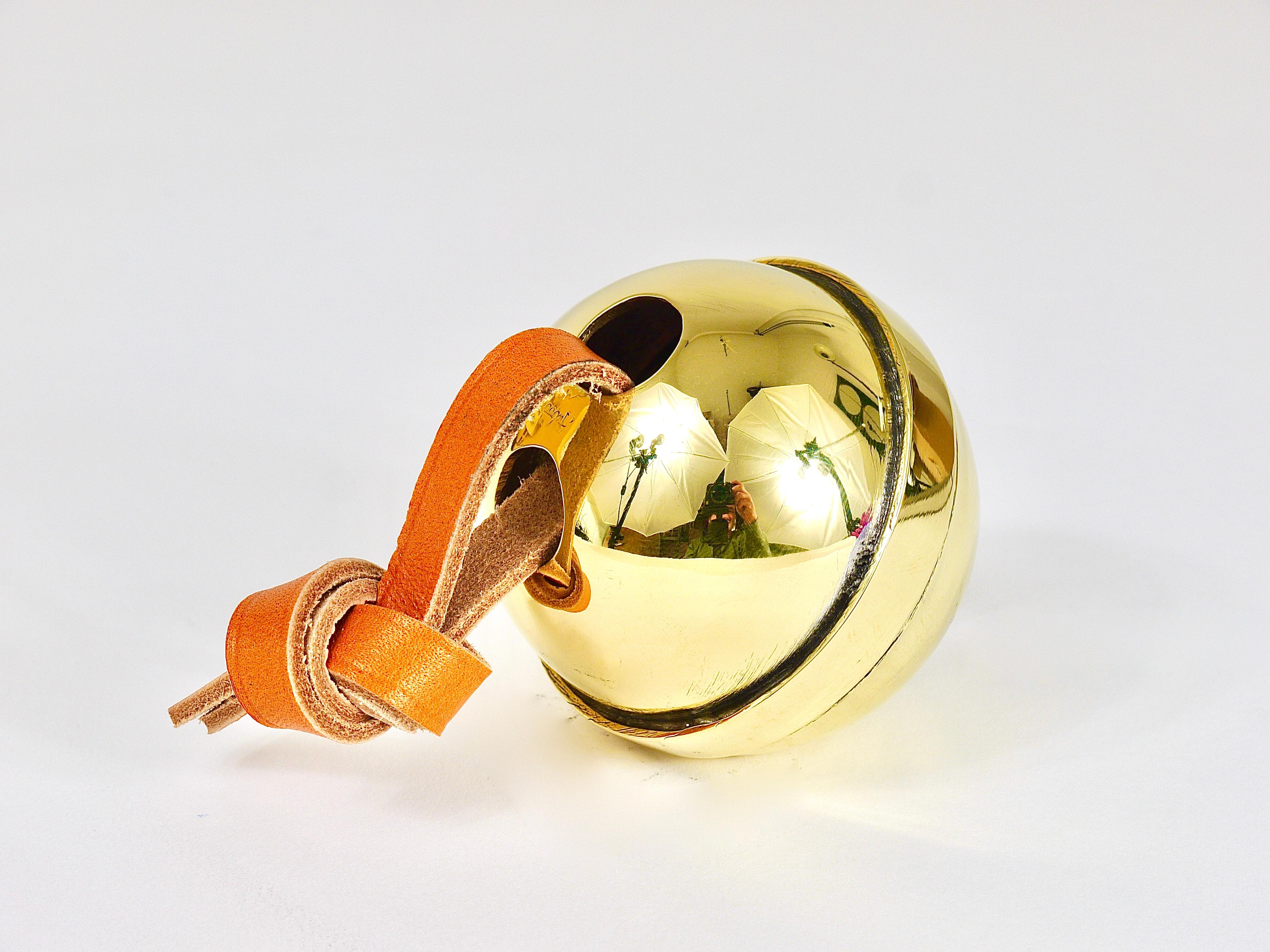 Carl Auböck Handcrafted Paperweight Jingle Bell #5039, Brass, Leather, Austria For Sale 5