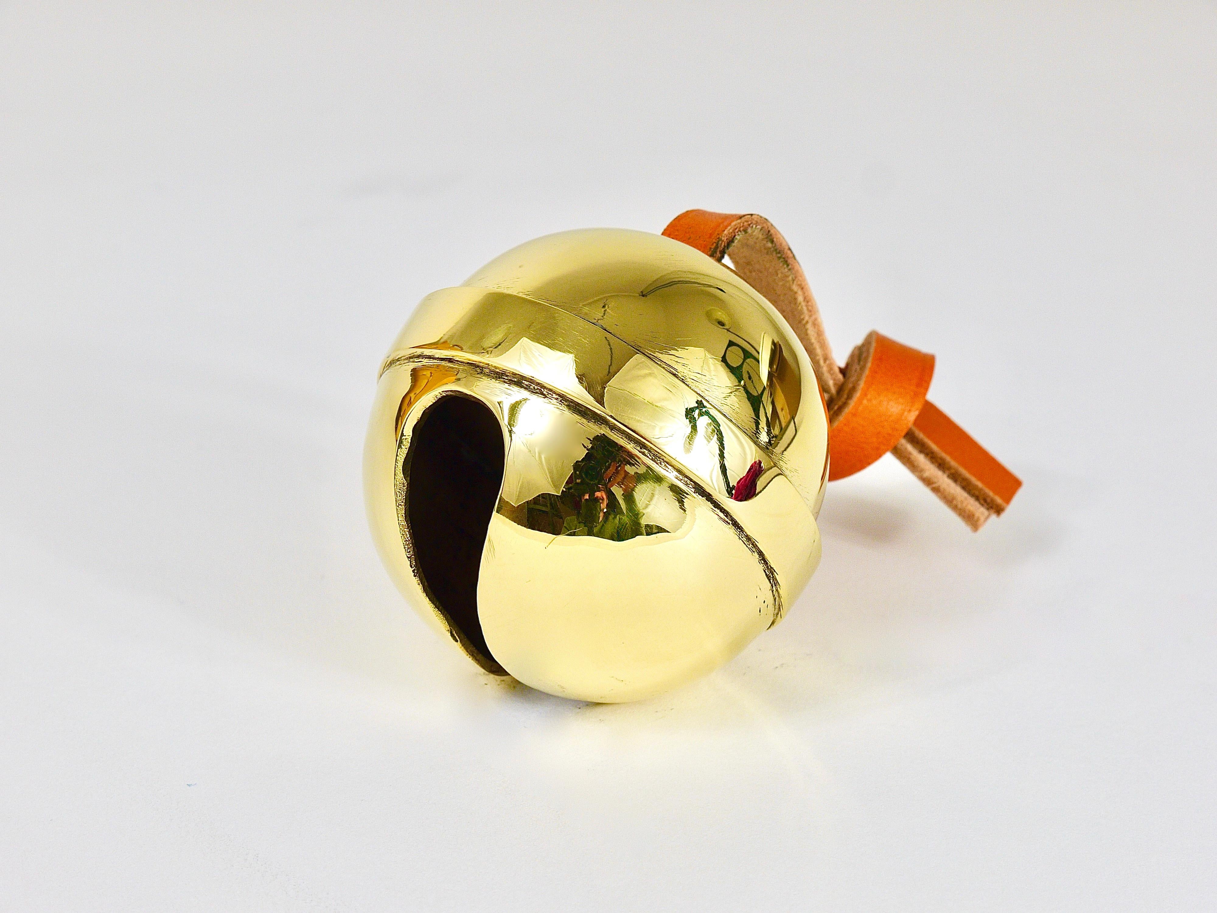 Carl Auböck Handcrafted Paperweight Jingle Bell #5039, Brass, Leather, Austria For Sale 7