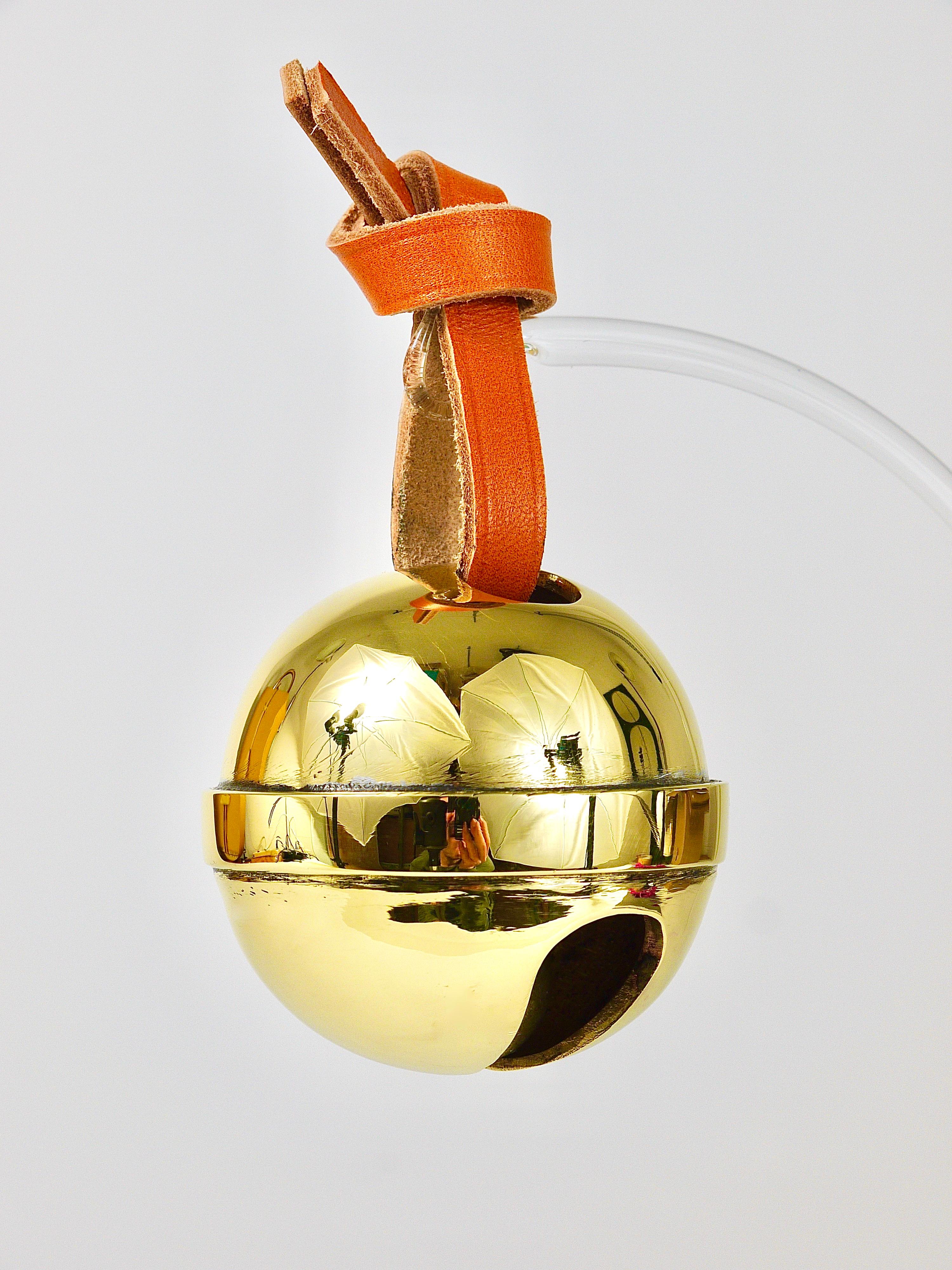 Carl Auböck Handcrafted Paperweight Jingle Bell #5039, Brass, Leather, Austria For Sale 9